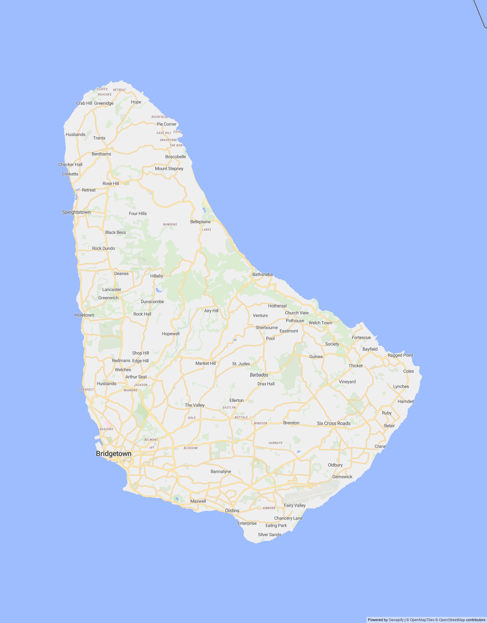 Detailed map of Barbados