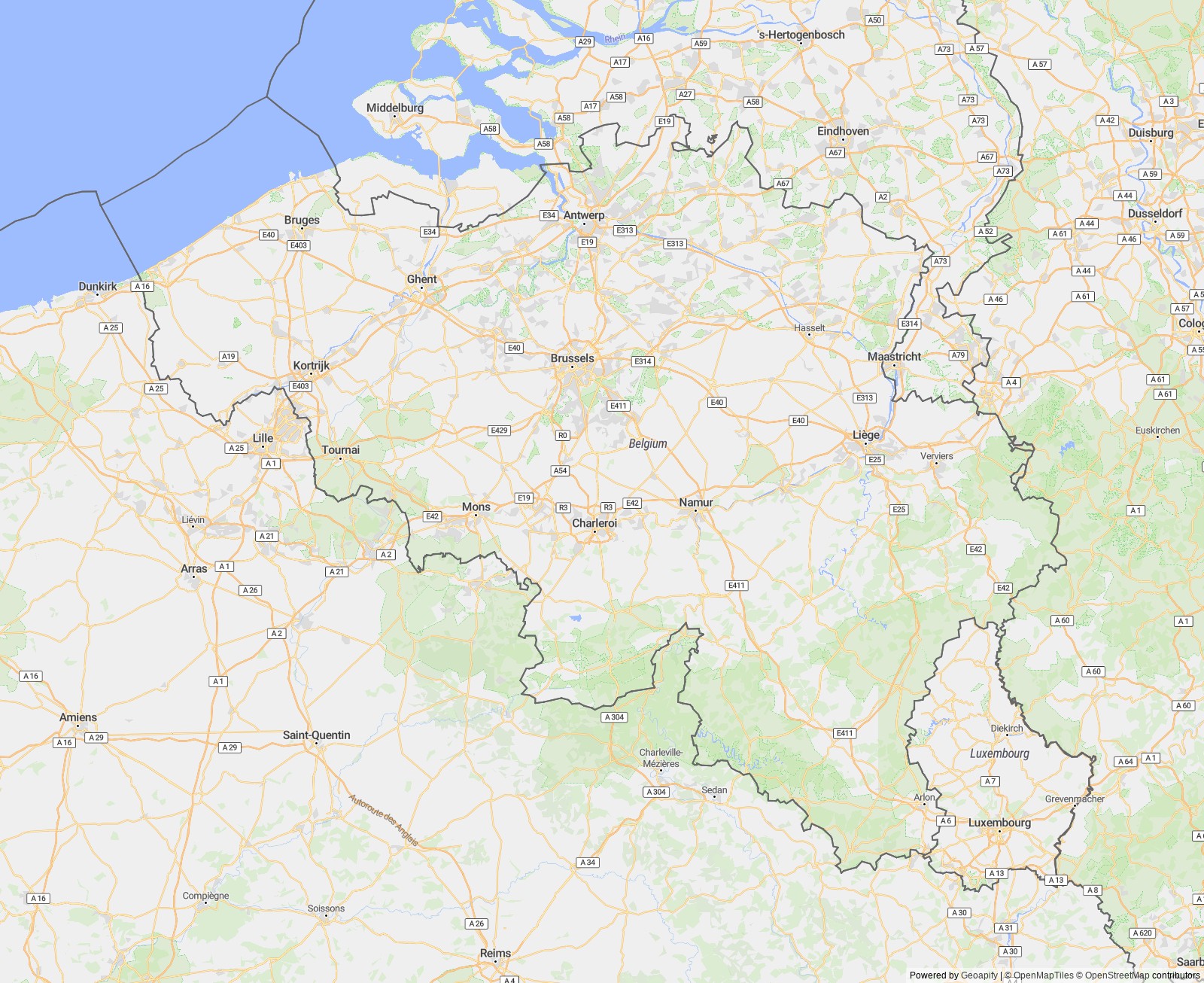 Detailed map of Belgium