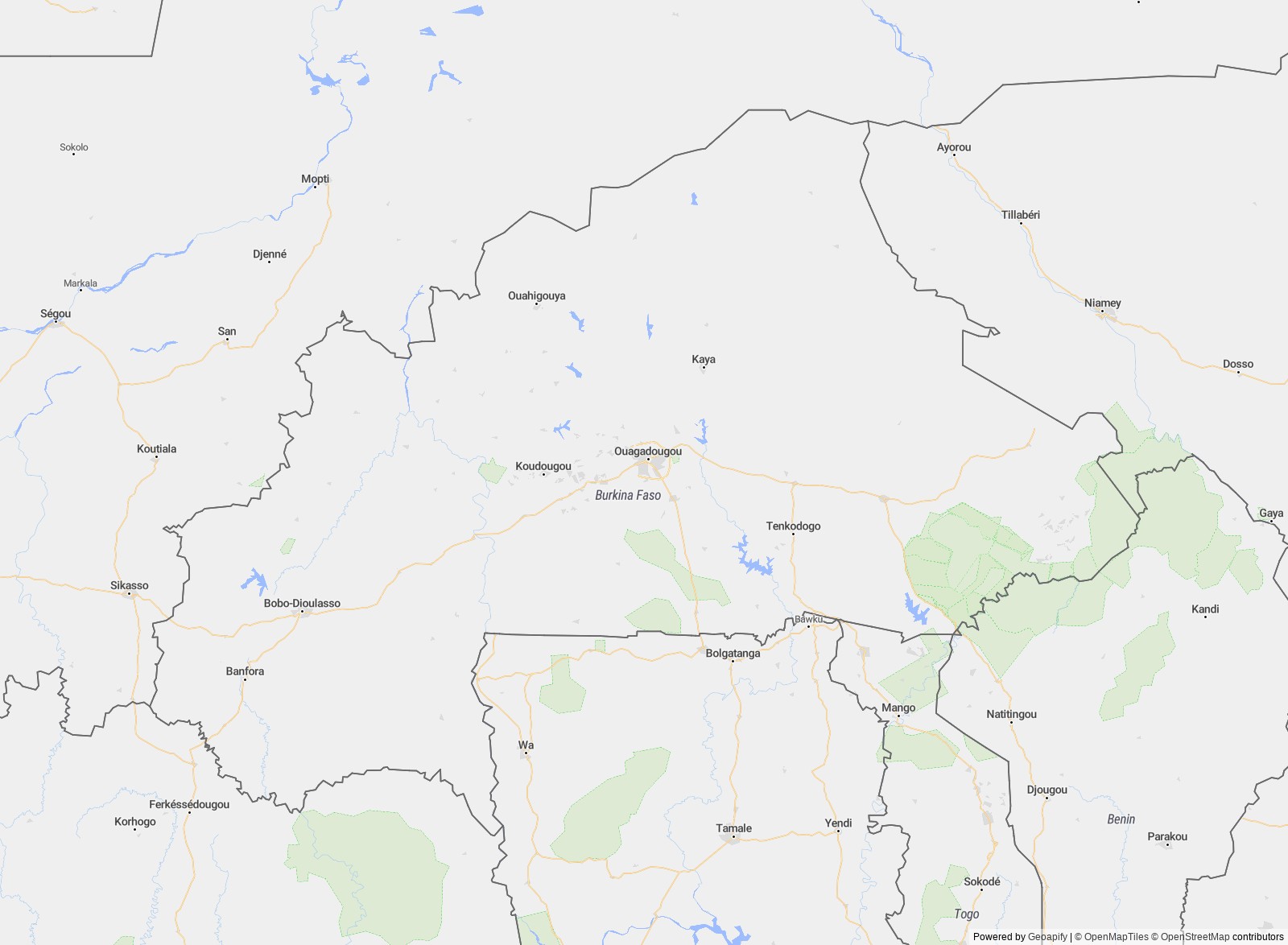 Detailed map of Burkina Faso