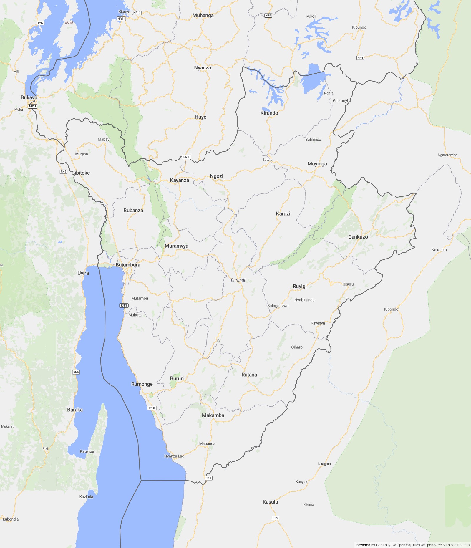 Detailed map of Burundi