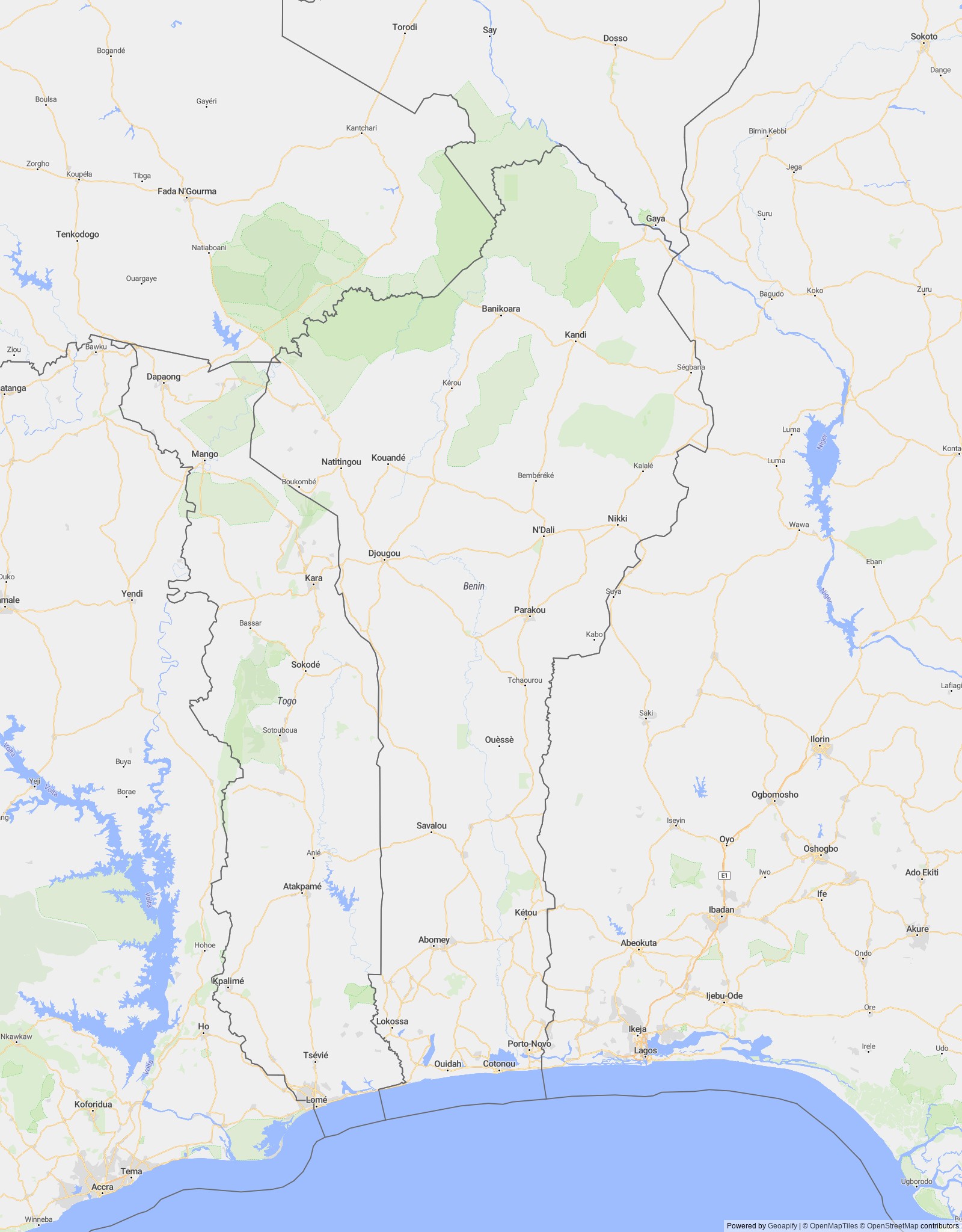 Detailed map of Benin