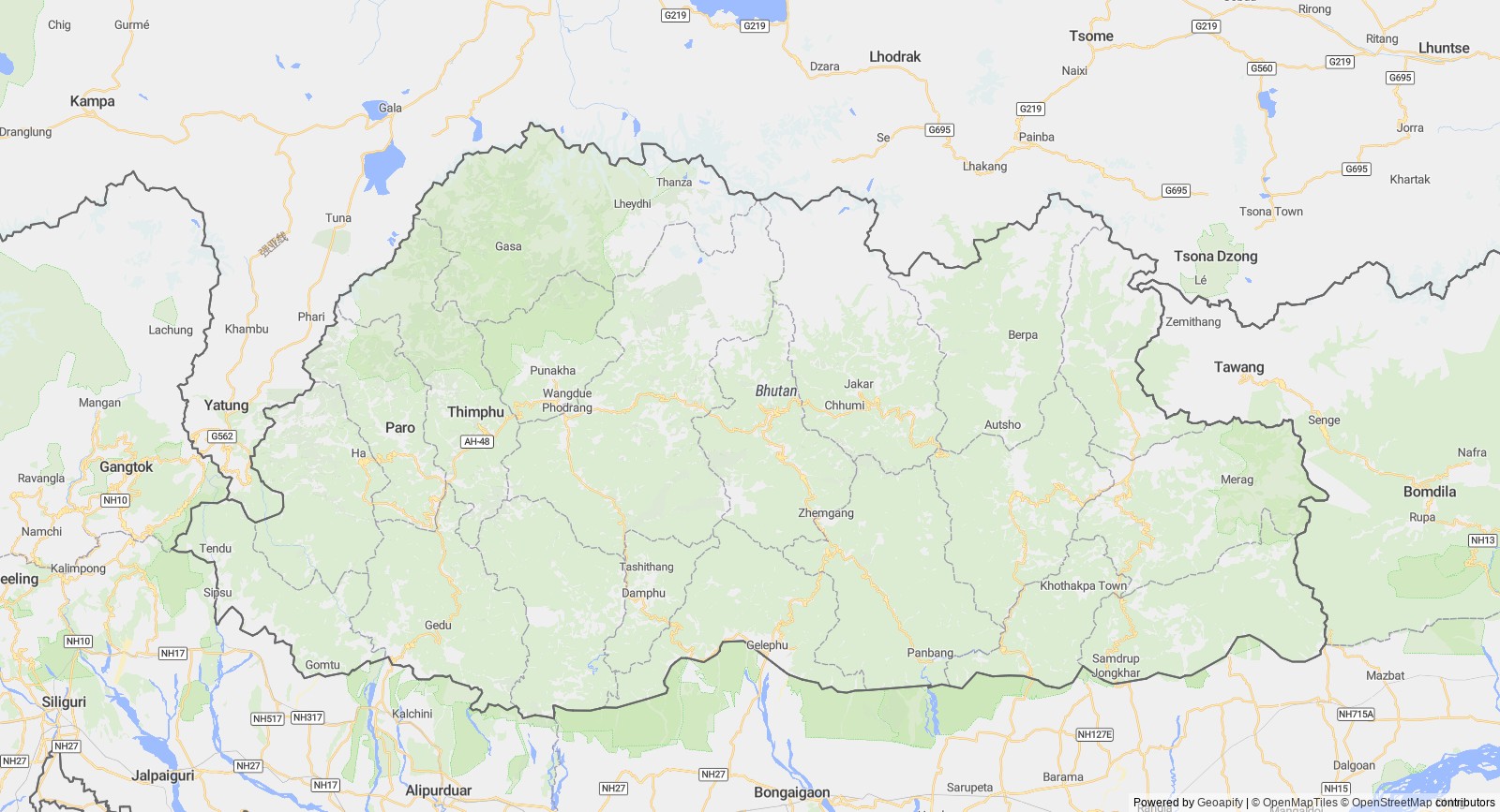 Detailed map of Bhutan