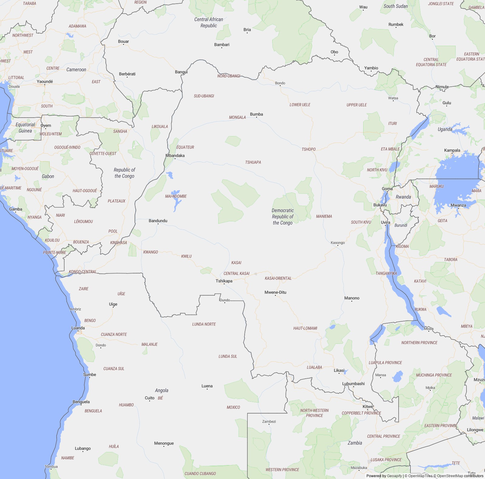 Detailed map of Congo, Dem. Rep.