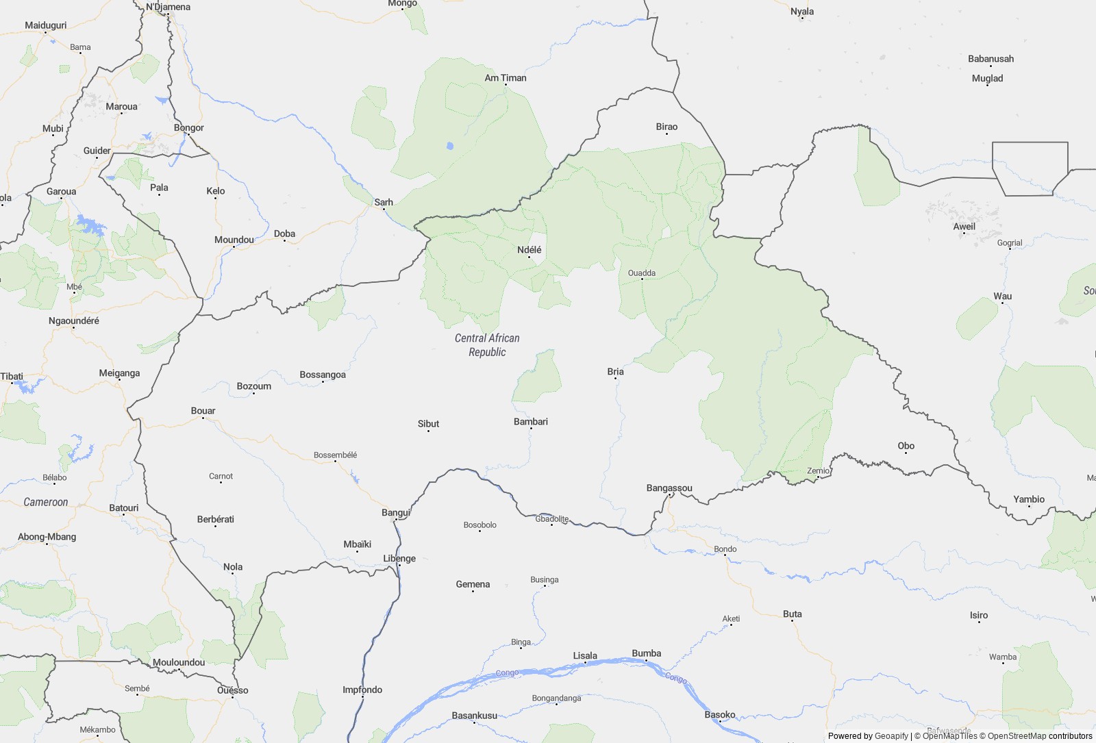 Detailed map of Central African Republic