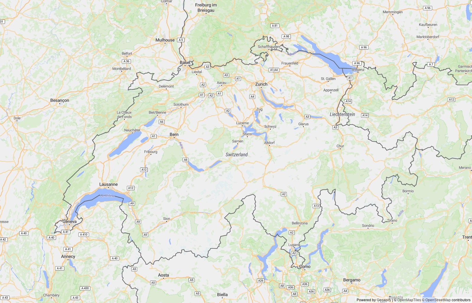 Detailed map of Switzerland