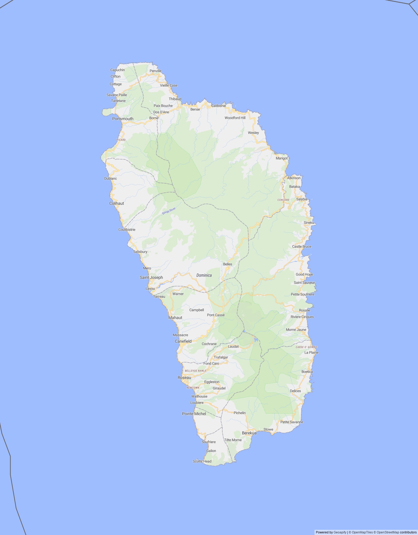 Detailed map of Dominica