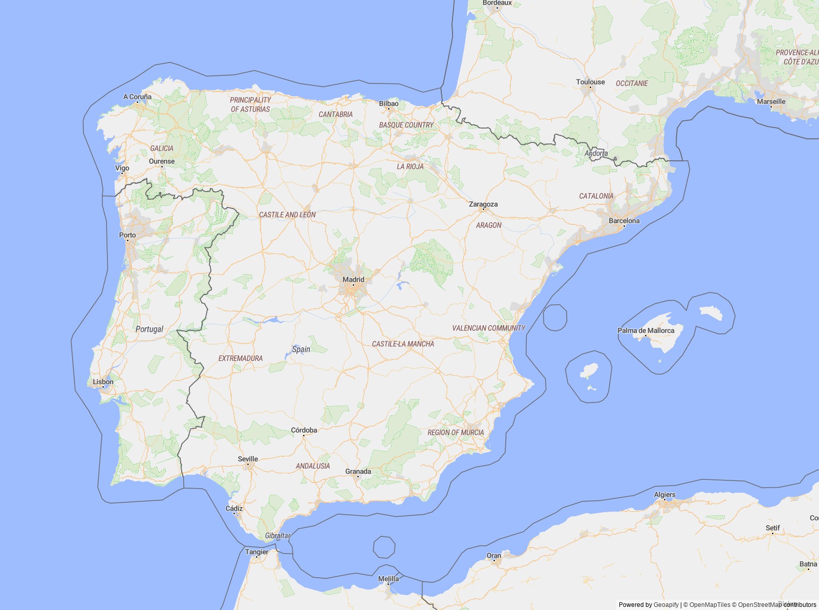 Detailed map of Spain
