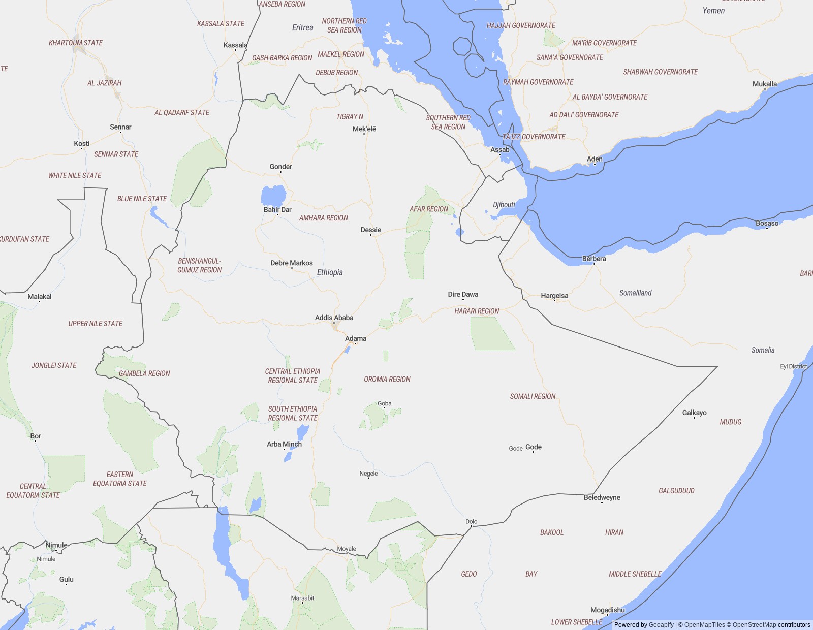 Detailed map of Ethiopia