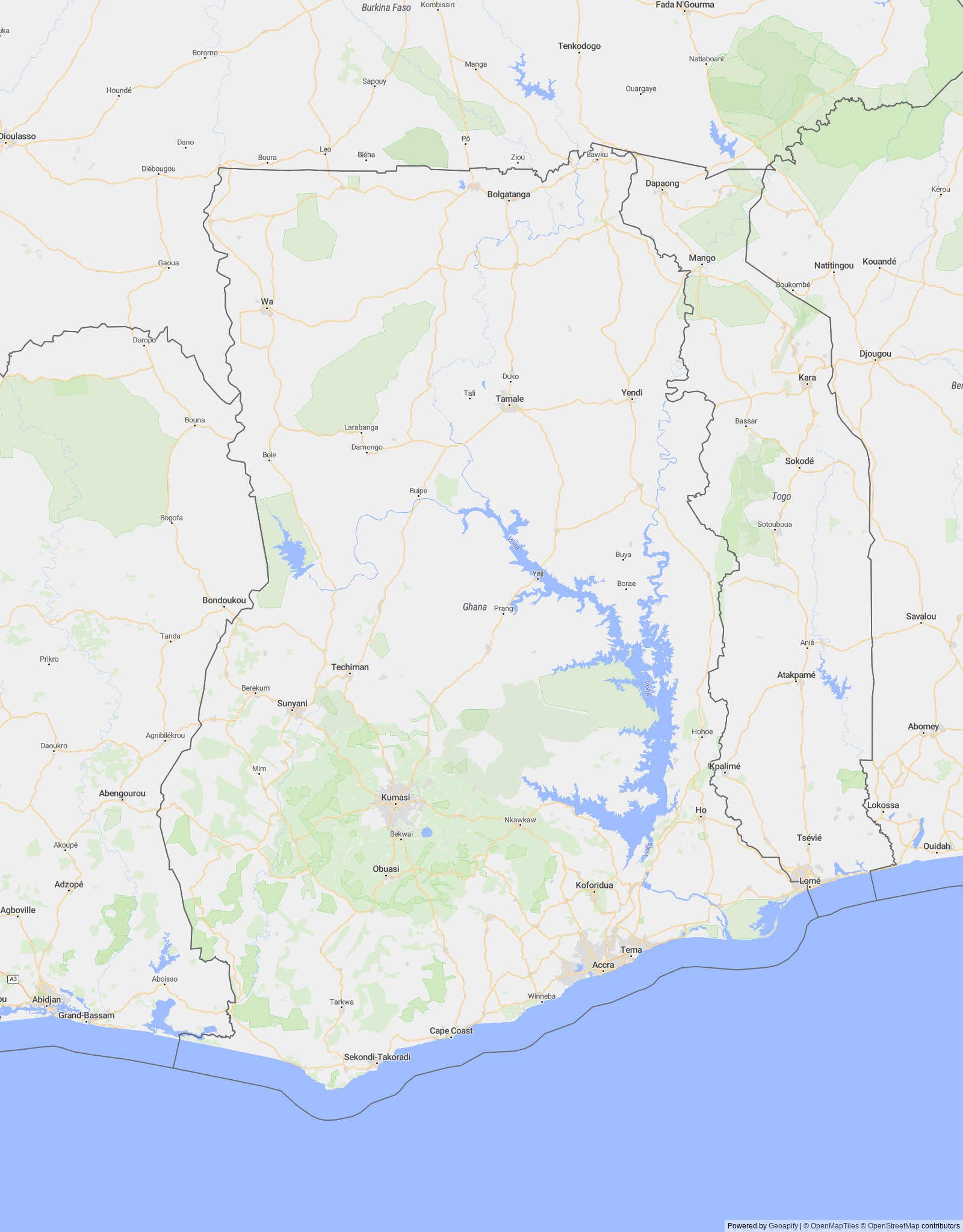 Detailed map of Ghana