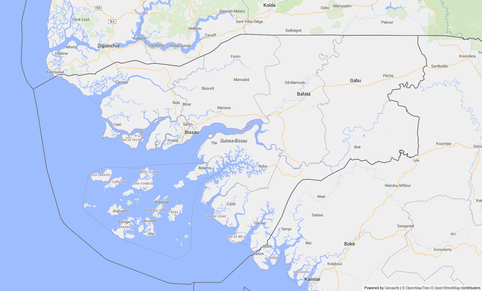 Detailed map of Guinea-Bissau