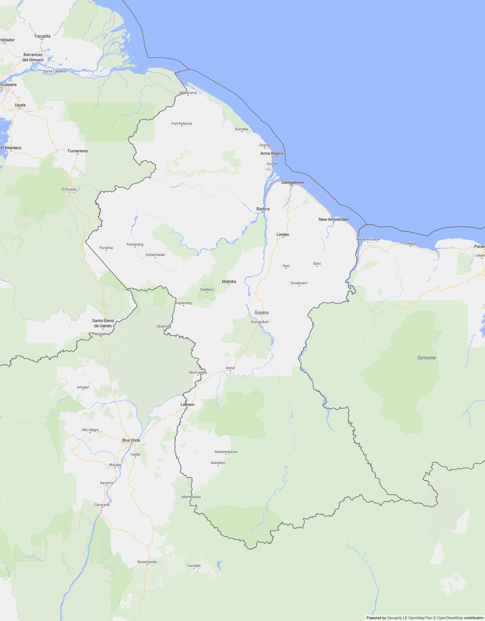 Detailed map of Guyana