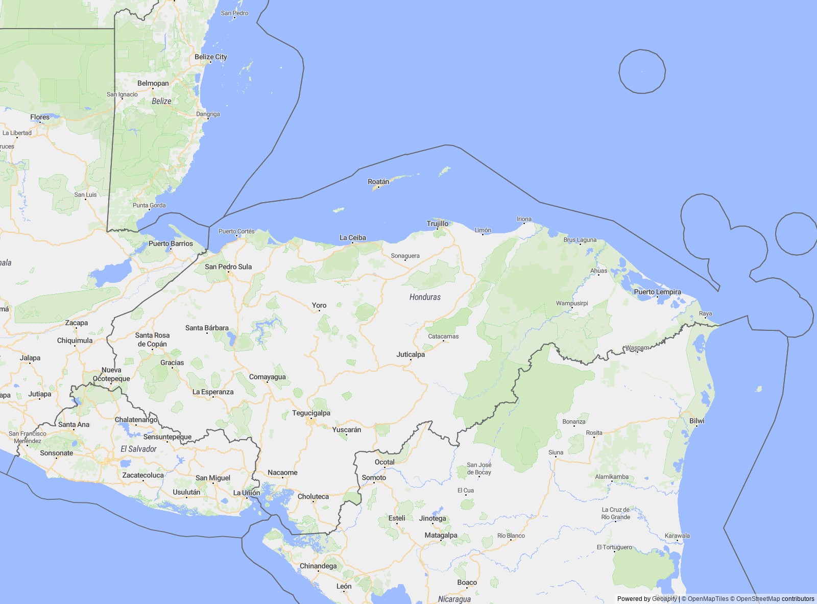 Detailed map of Honduras