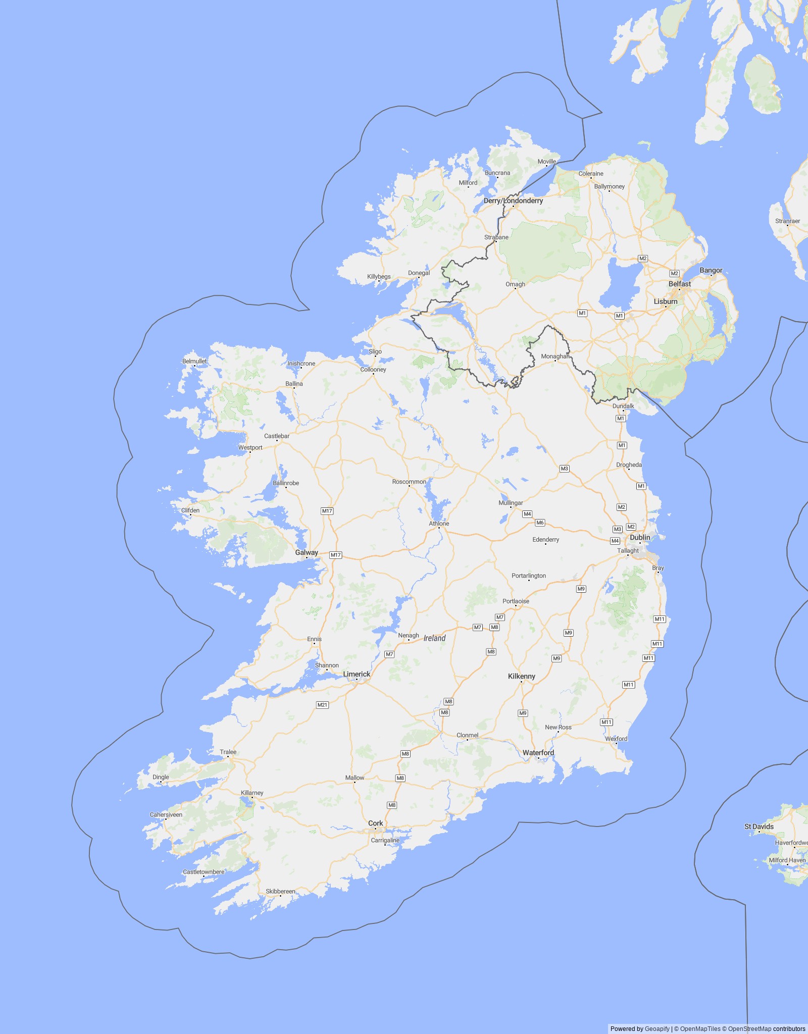 Detailed map of Ireland