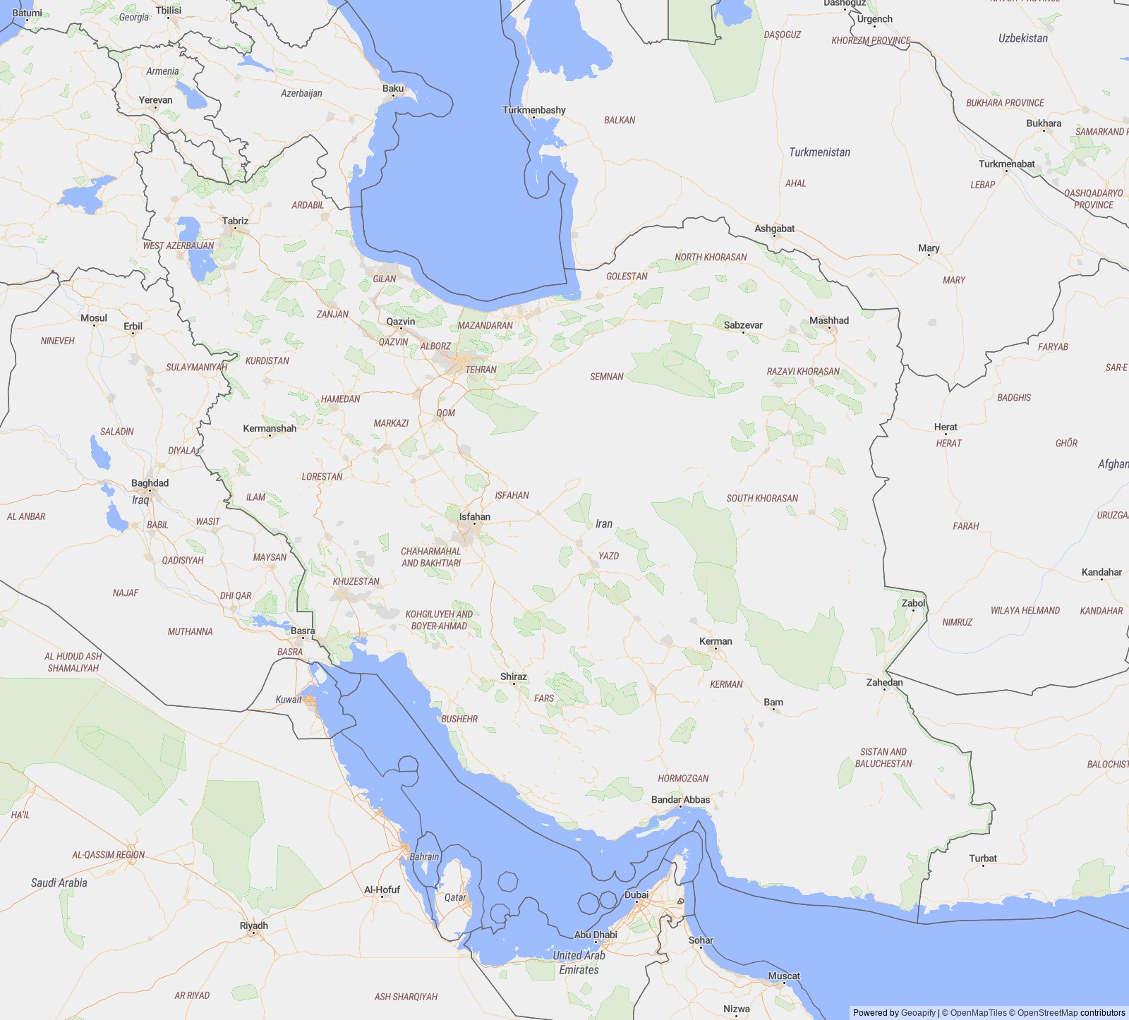 Detailed map of Iran, Islamic Rep.