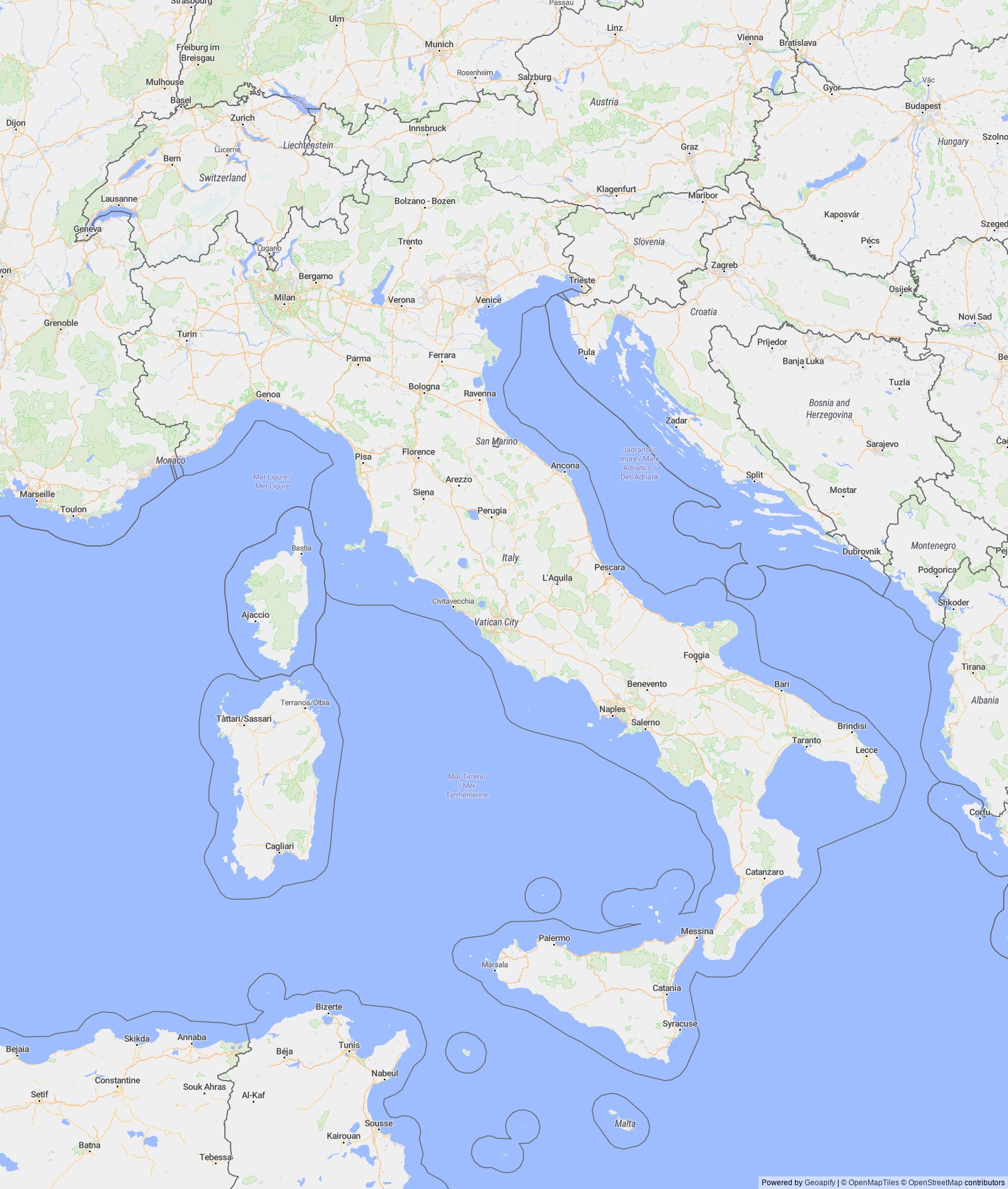 Detailed map of Italy