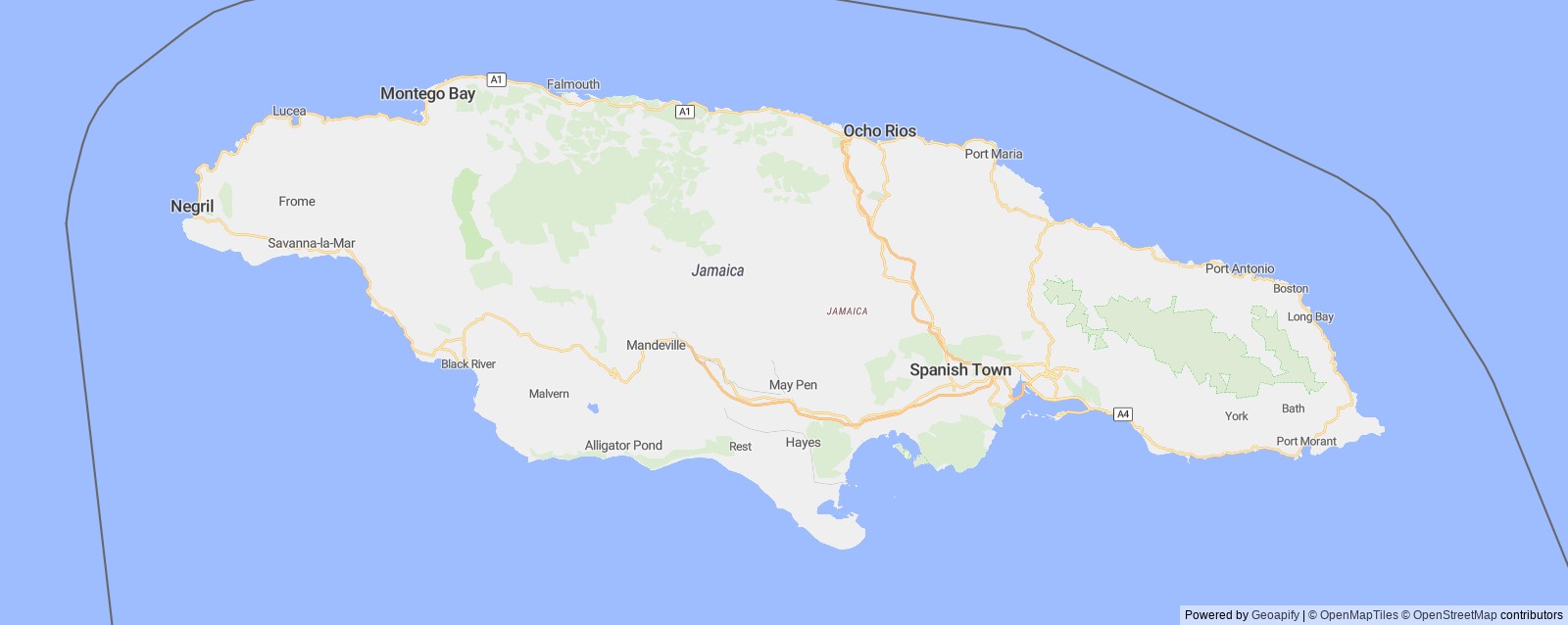 Detailed map of Jamaica