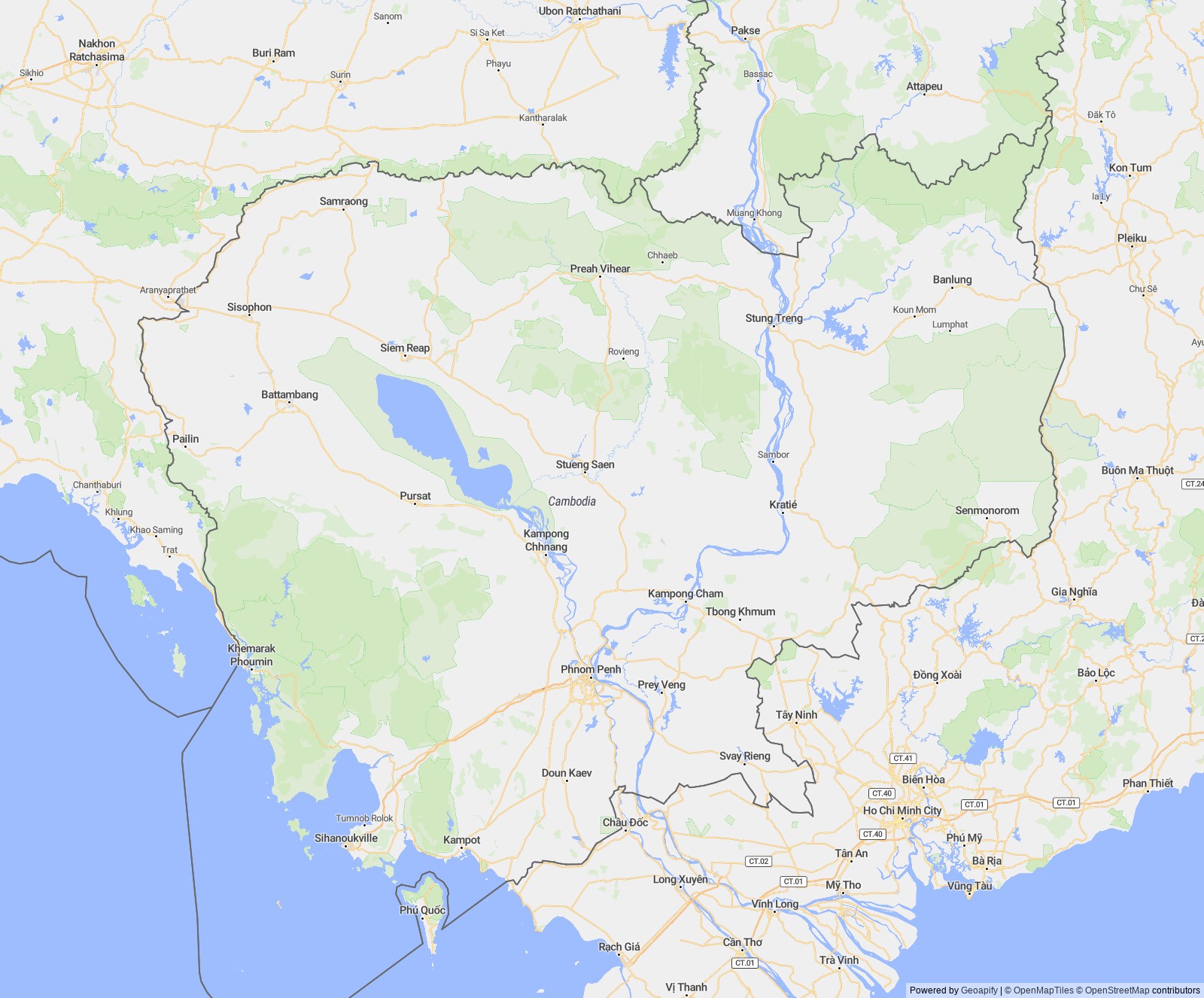 Detailed map of Cambodia