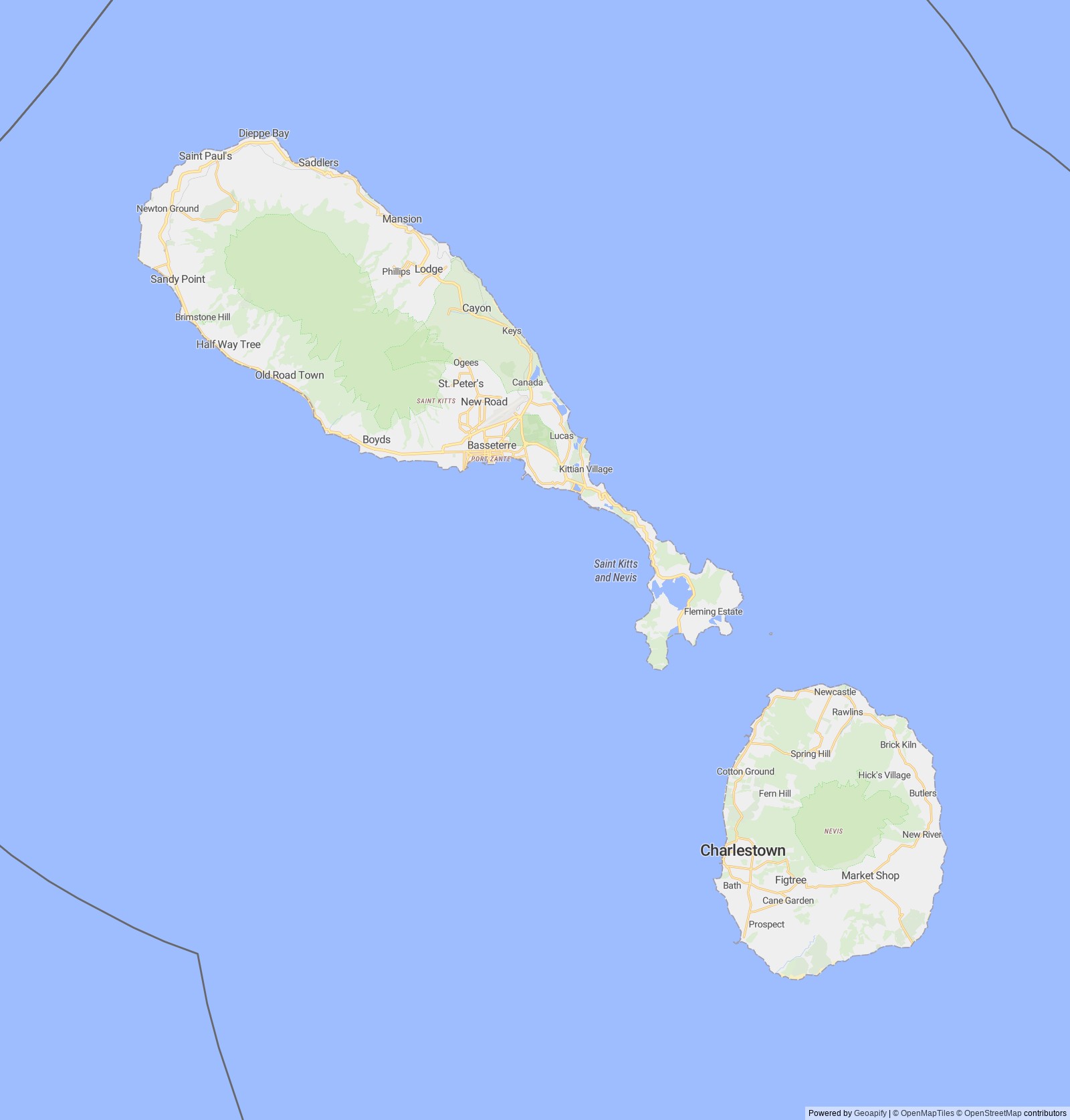 Detailed map of St. Kitts and Nevis