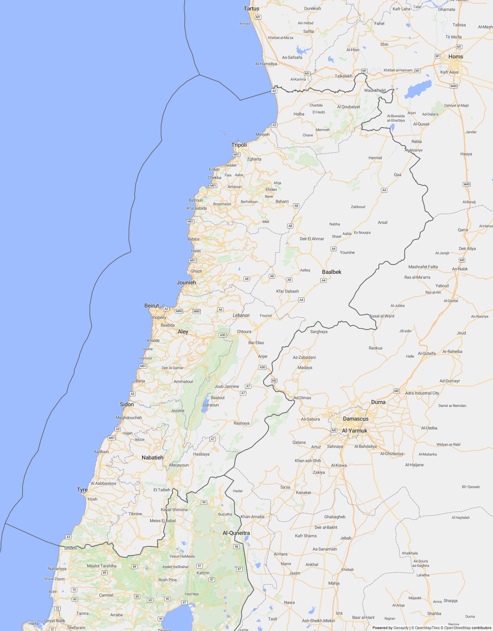 Detailed map of Lebanon
