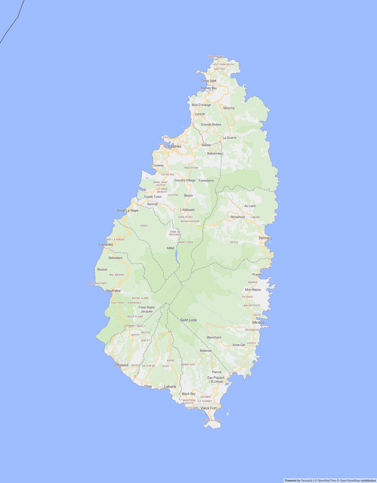Detailed map of St. Lucia