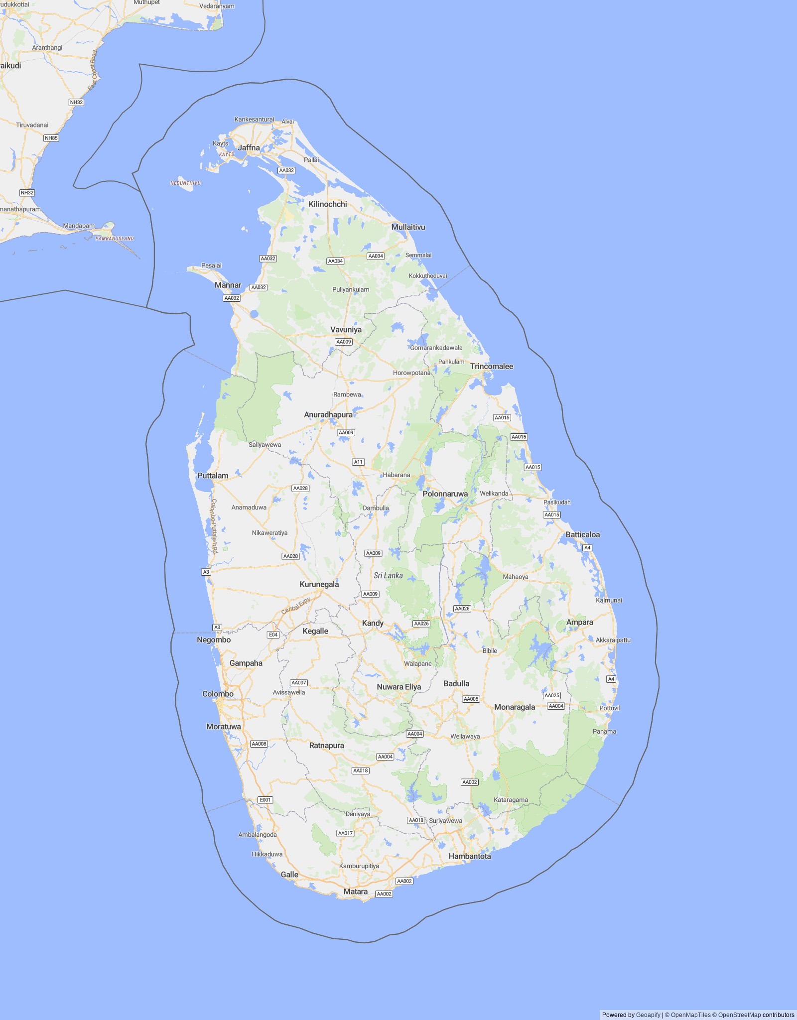 Detailed map of Sri Lanka