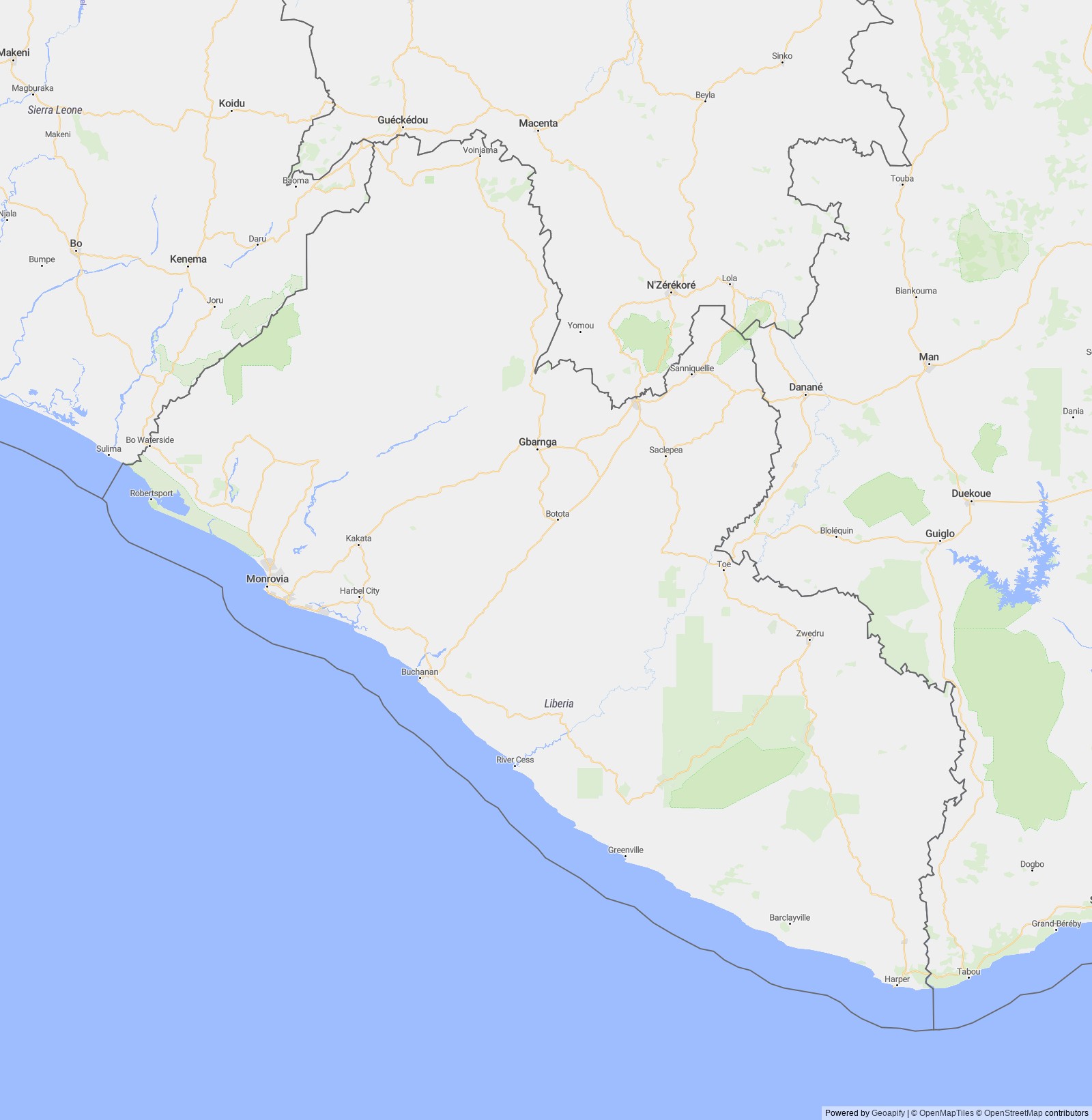 Detailed map of Liberia