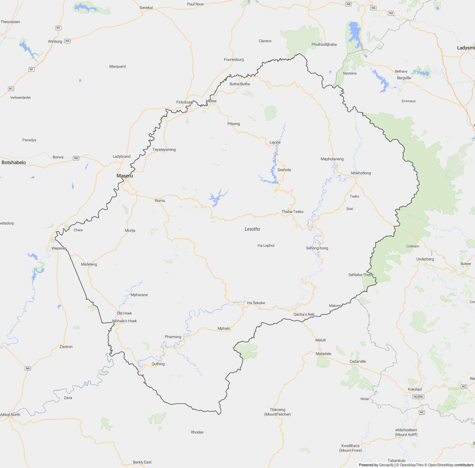 Detailed map of Lesotho