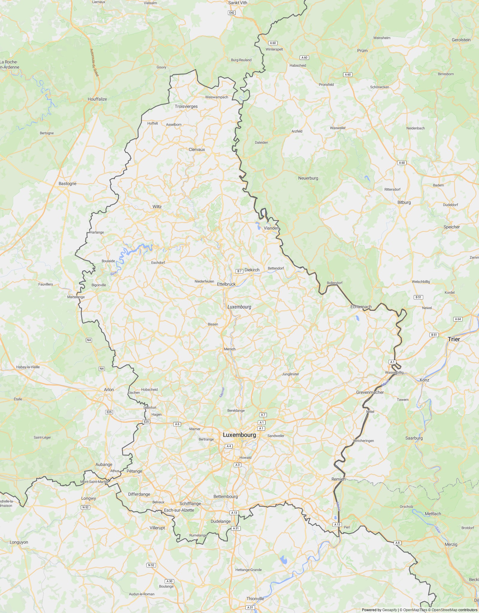 Detailed map of Luxembourg
