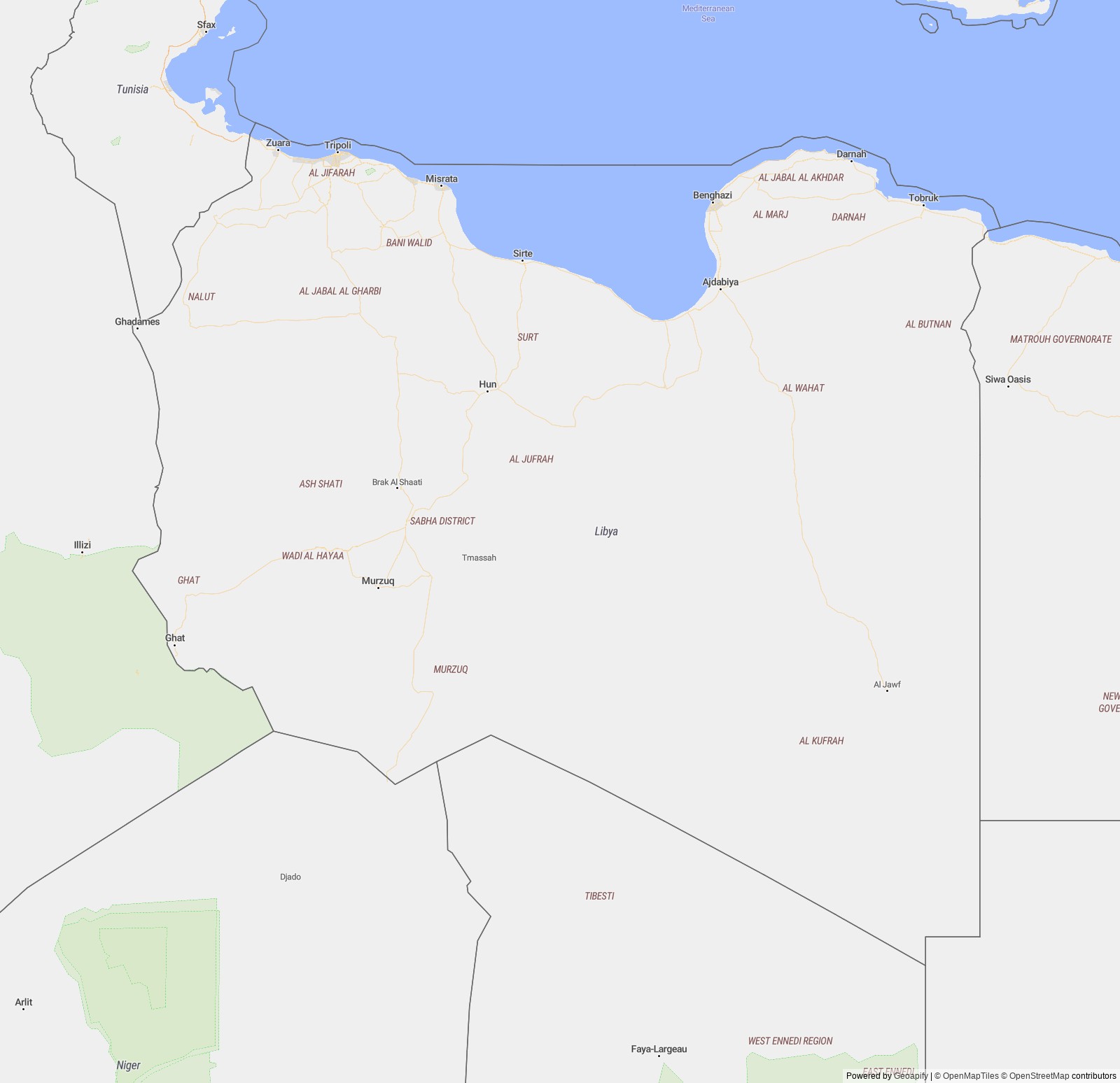 Detailed map of Libya