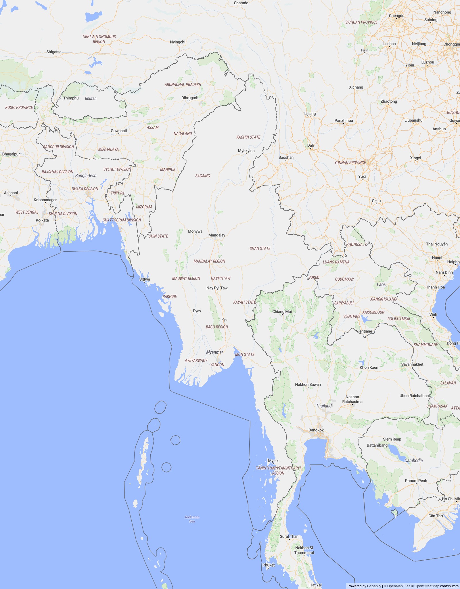 Detailed map of Myanmar