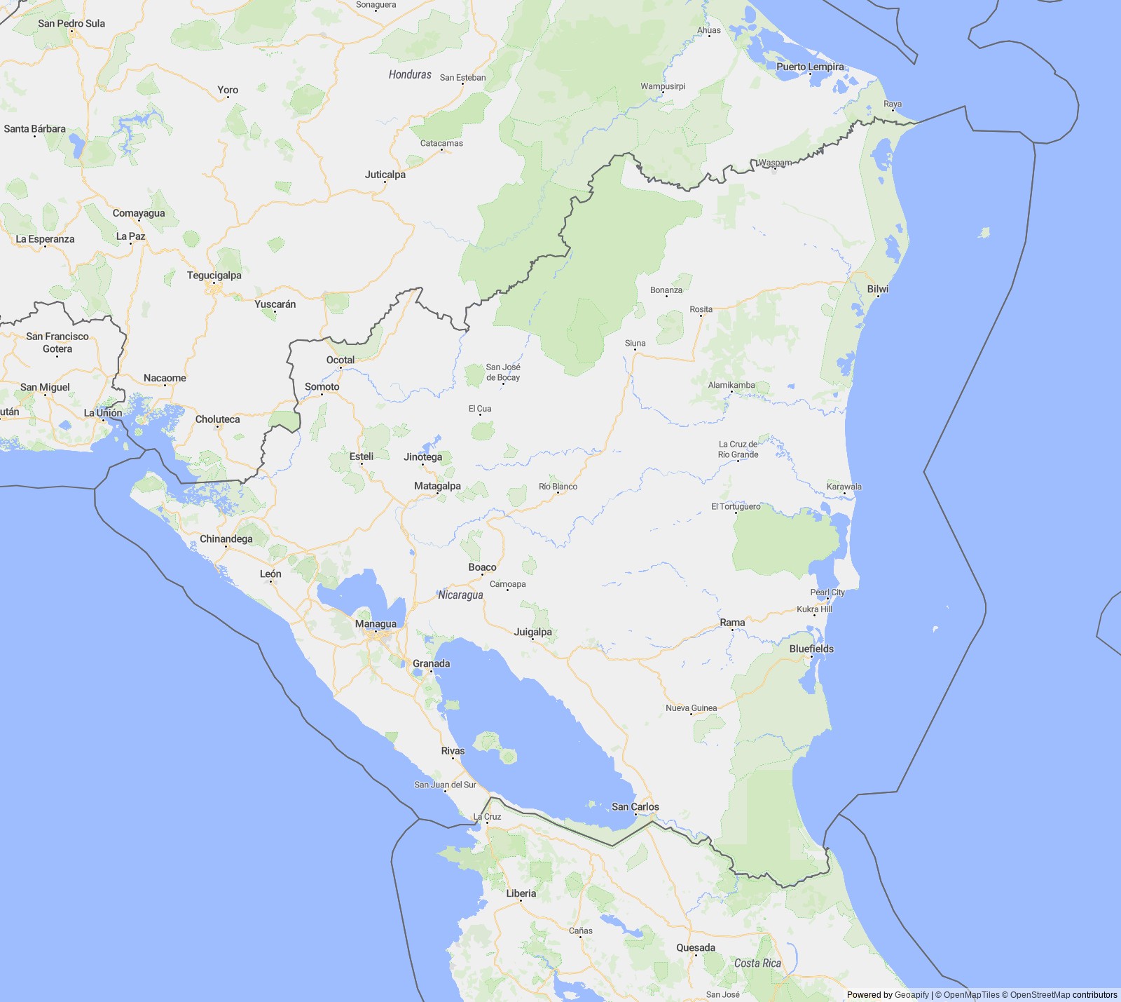 Detailed map of Nicaragua