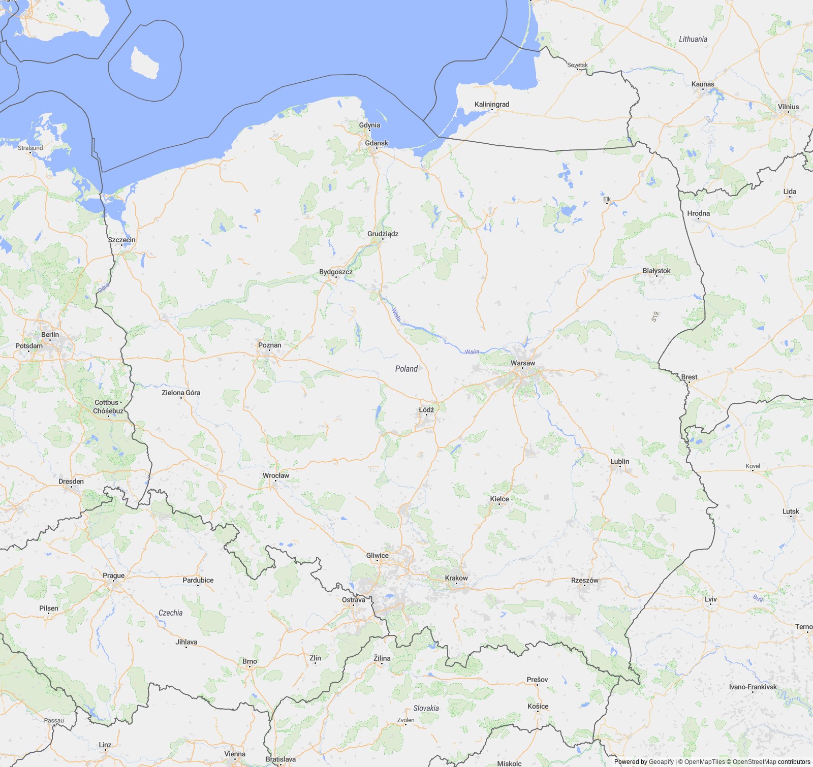 Detailed map of Poland