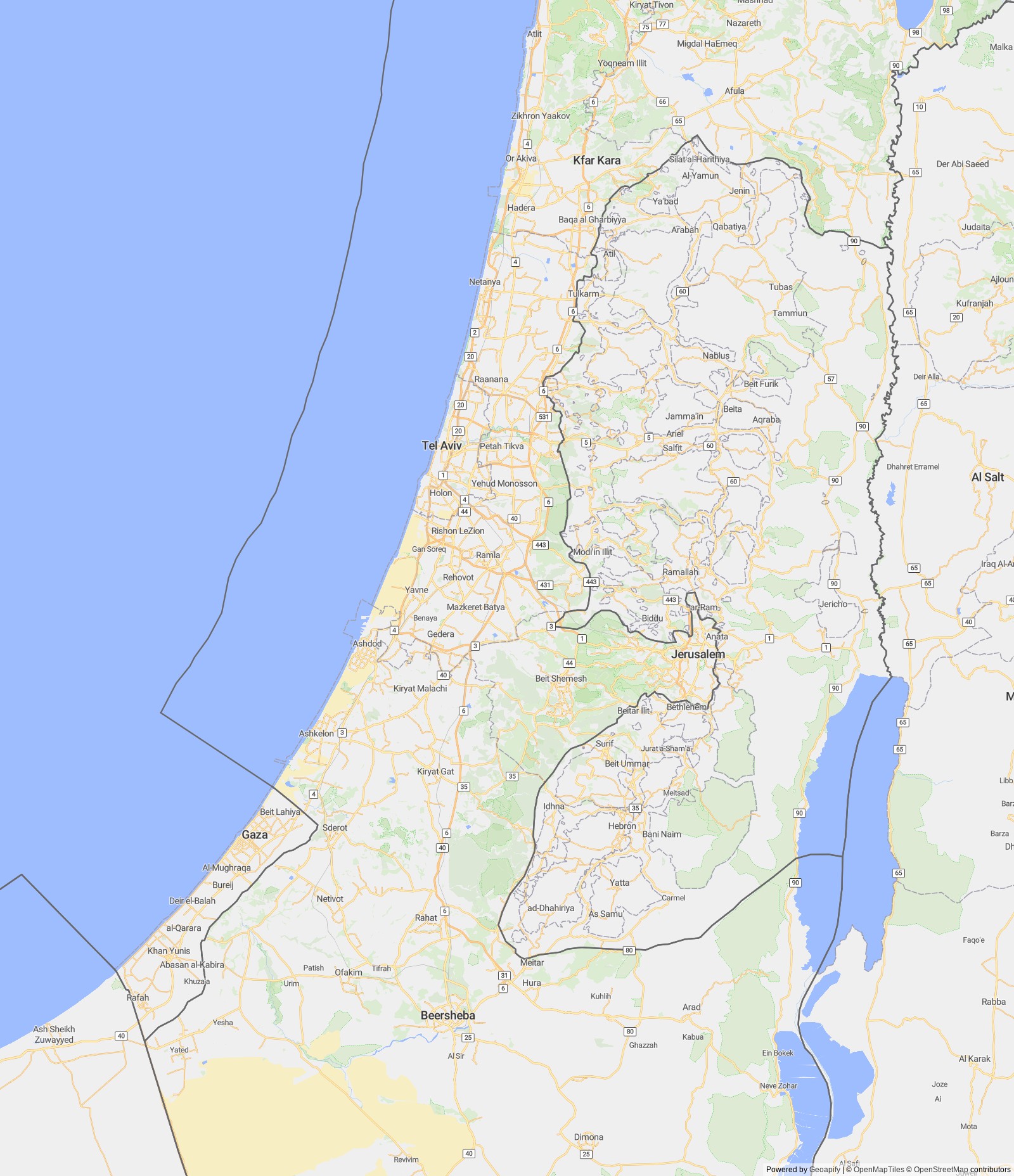 Detailed map of West Bank and Gaza