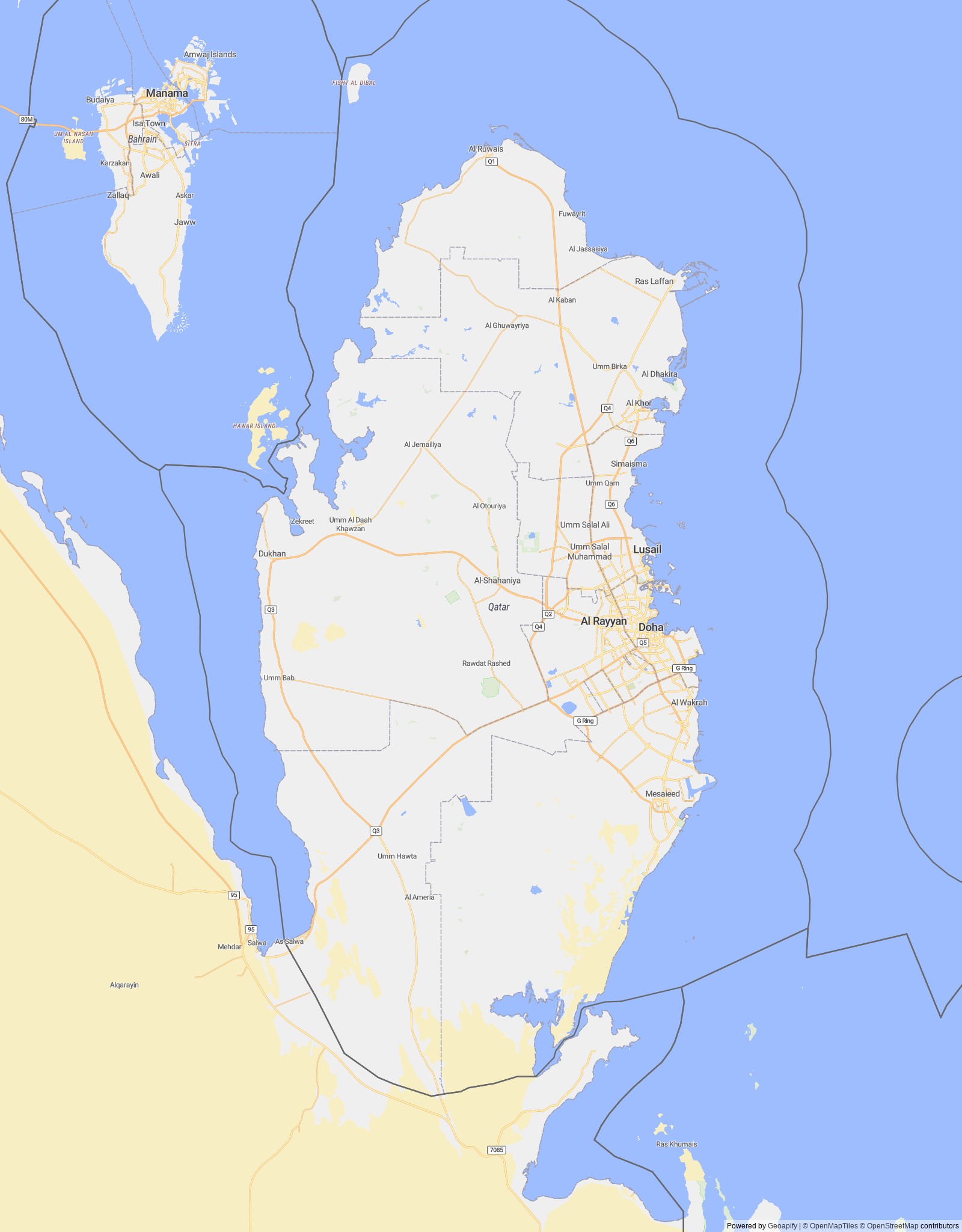 Detailed map of Qatar