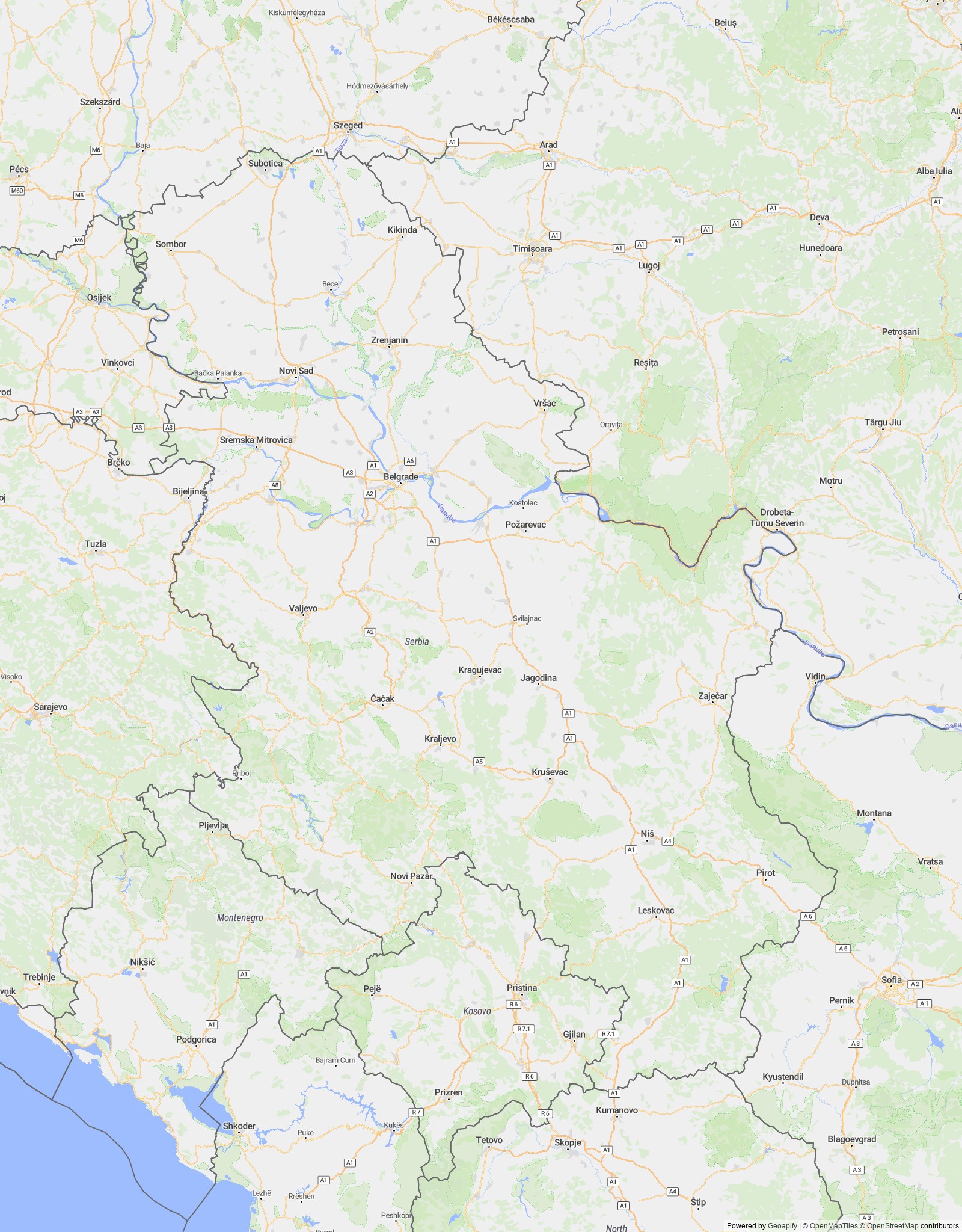 Detailed map of Serbia