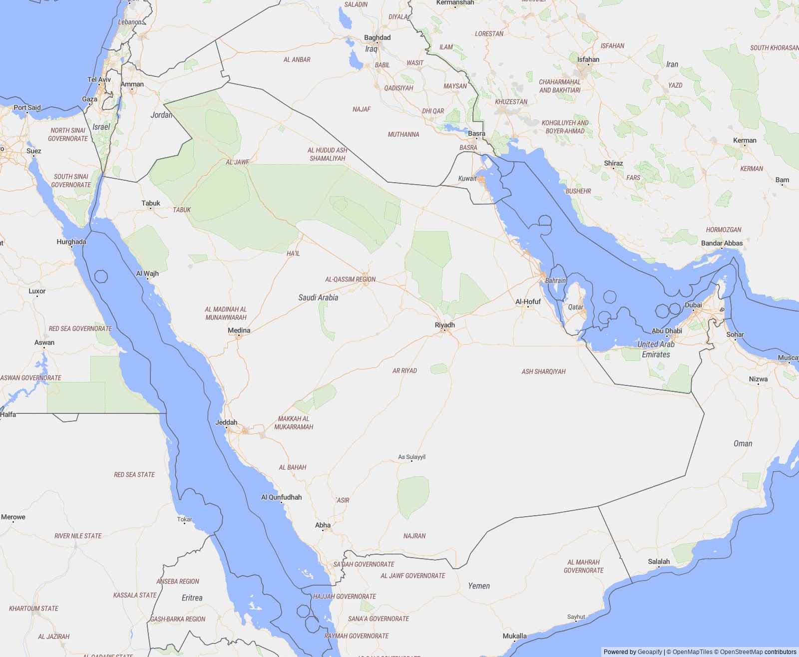 Detailed map of Saudi Arabia