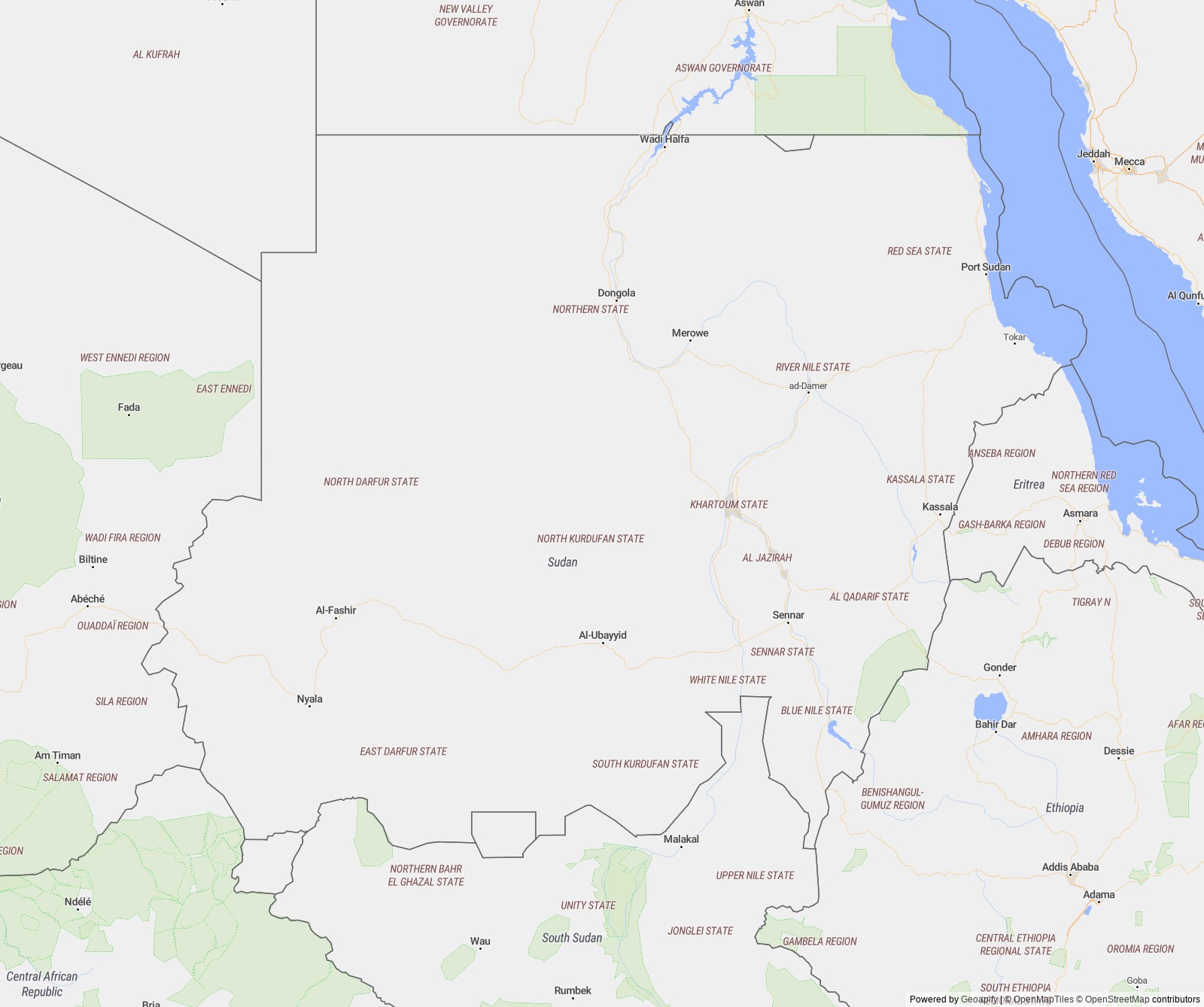 Detailed map of Sudan