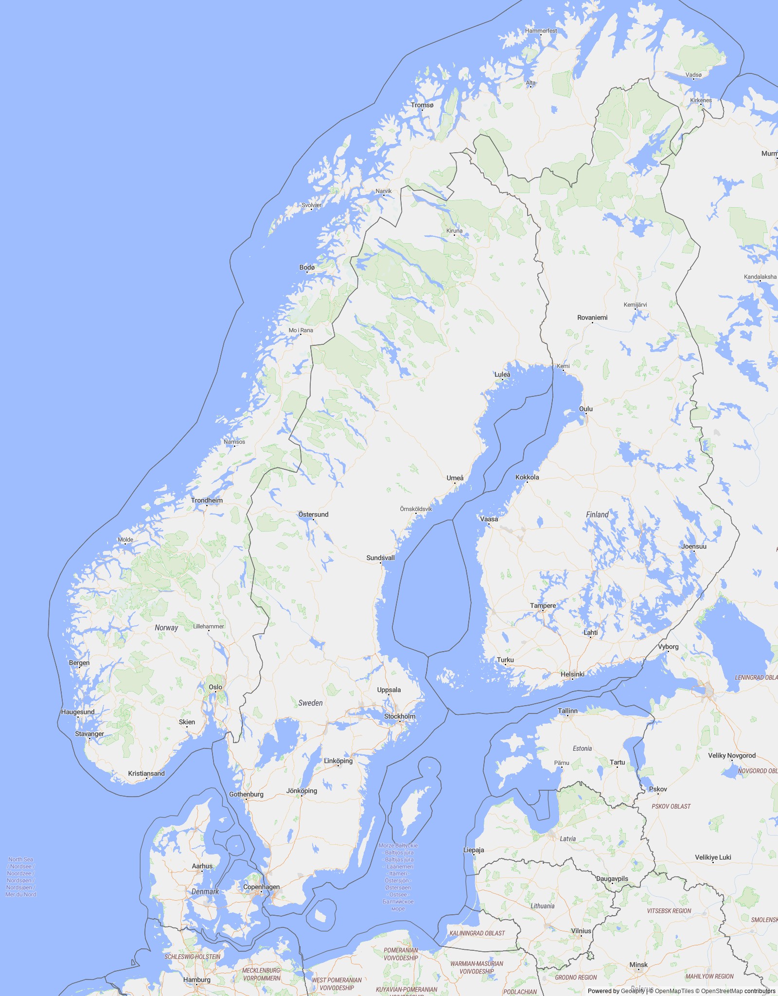 Detailed map of Sweden