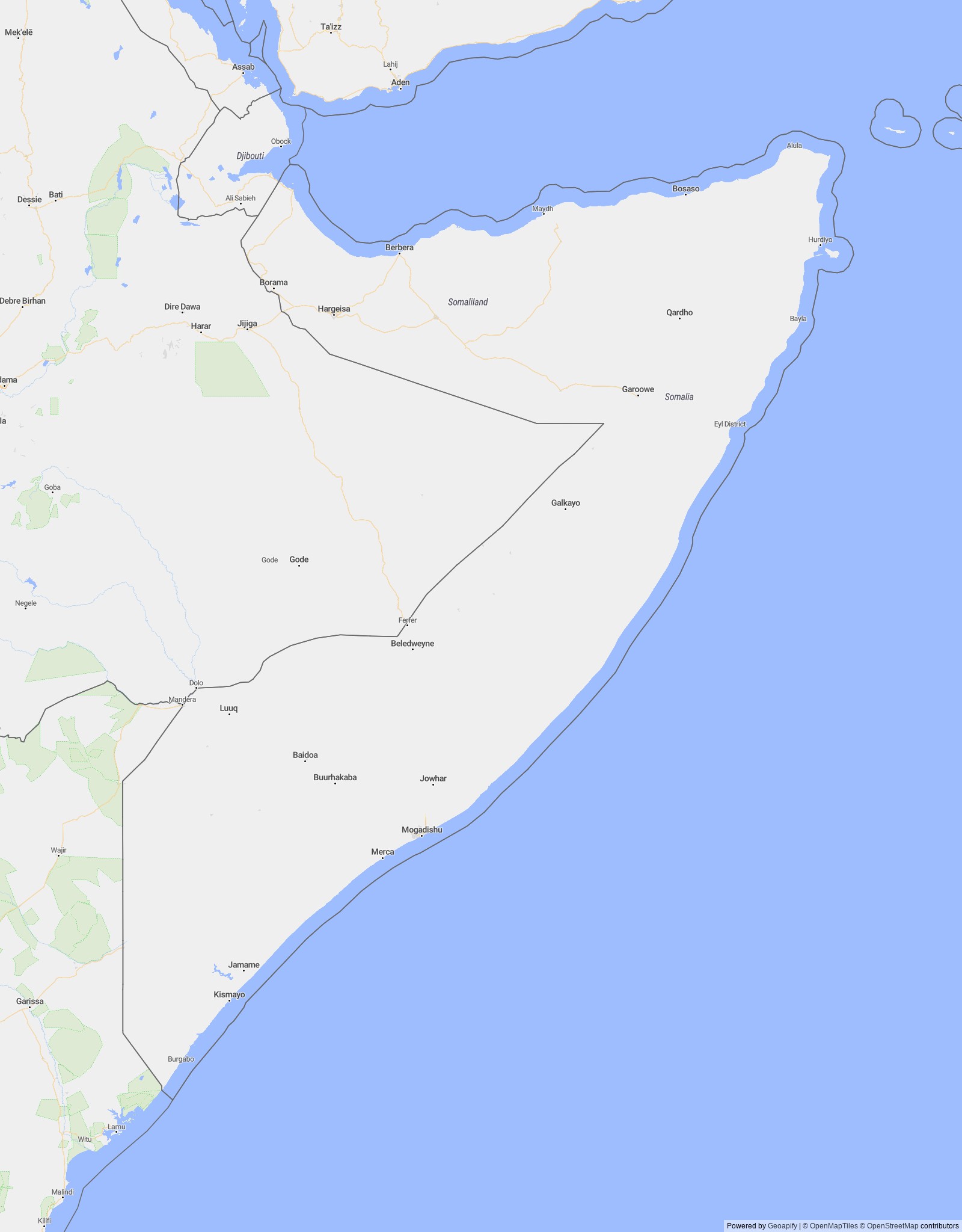 Detailed map of Somalia, Fed. Rep.