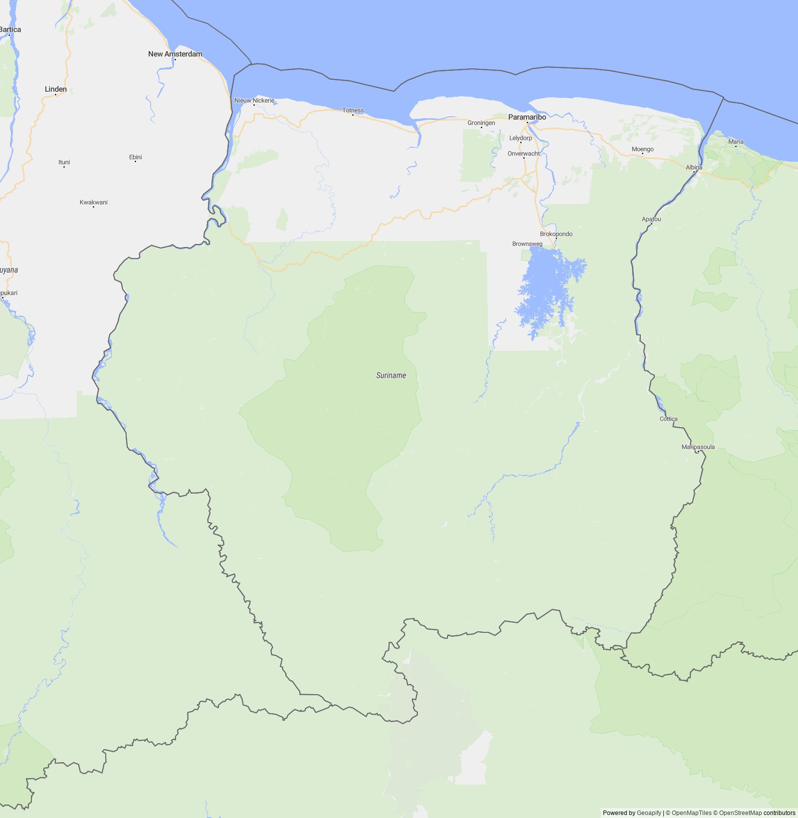 Detailed map of Suriname