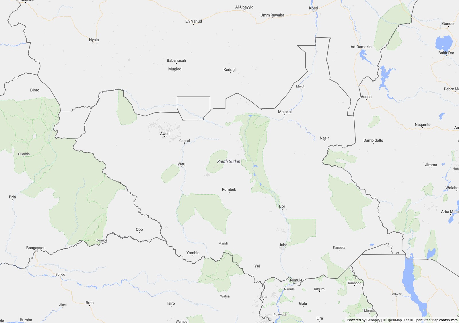 Detailed map of South Sudan