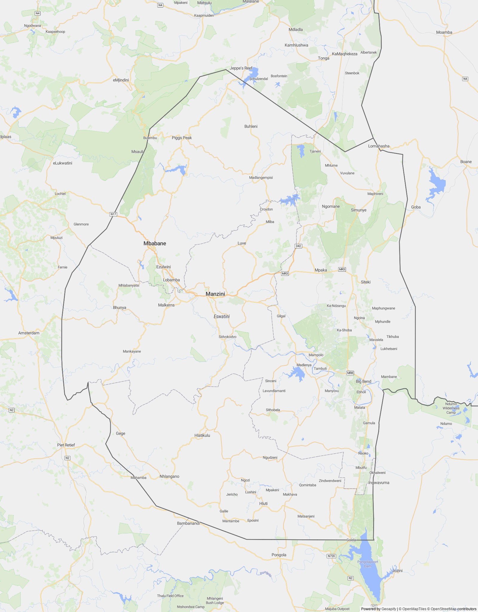 Detailed map of Eswatini