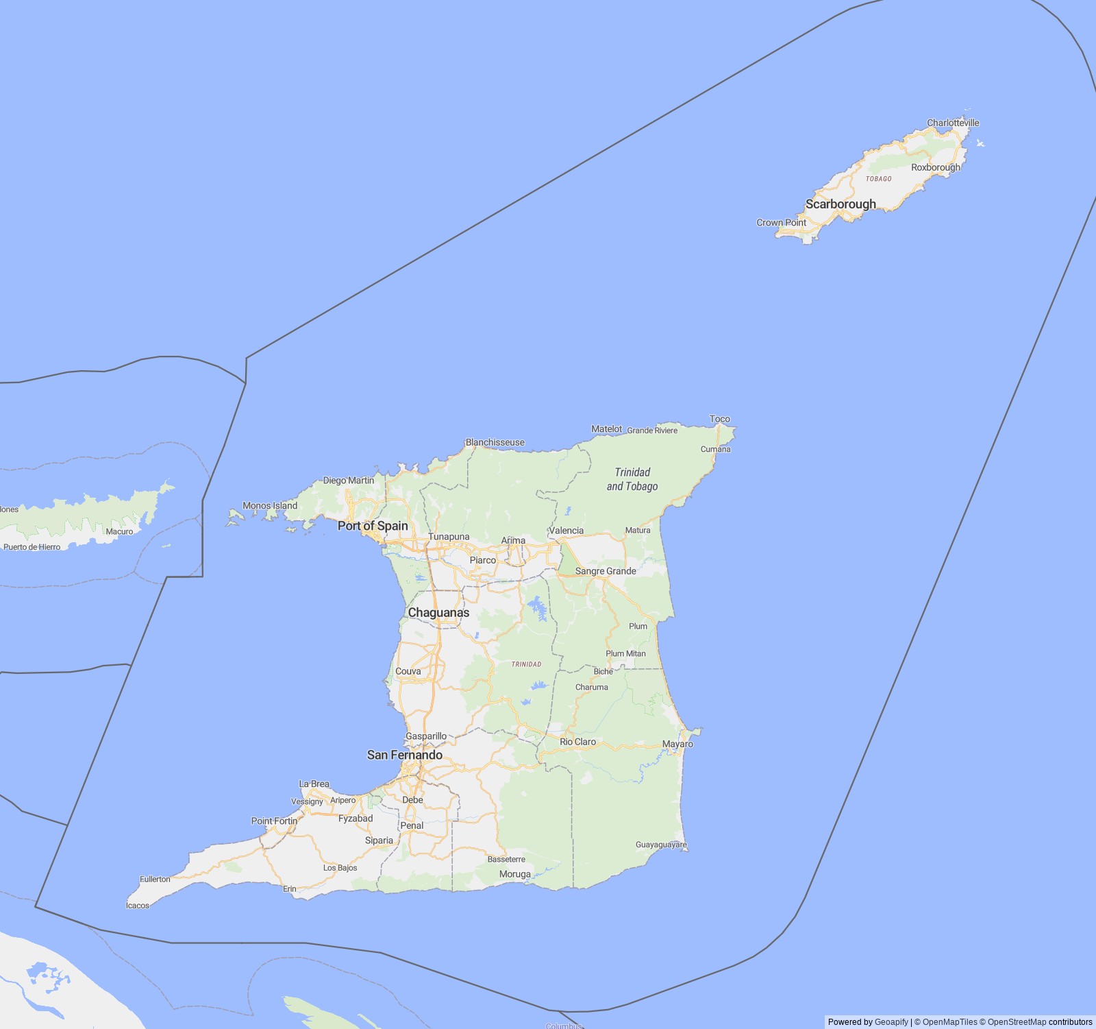 Detailed map of Trinidad and Tobago