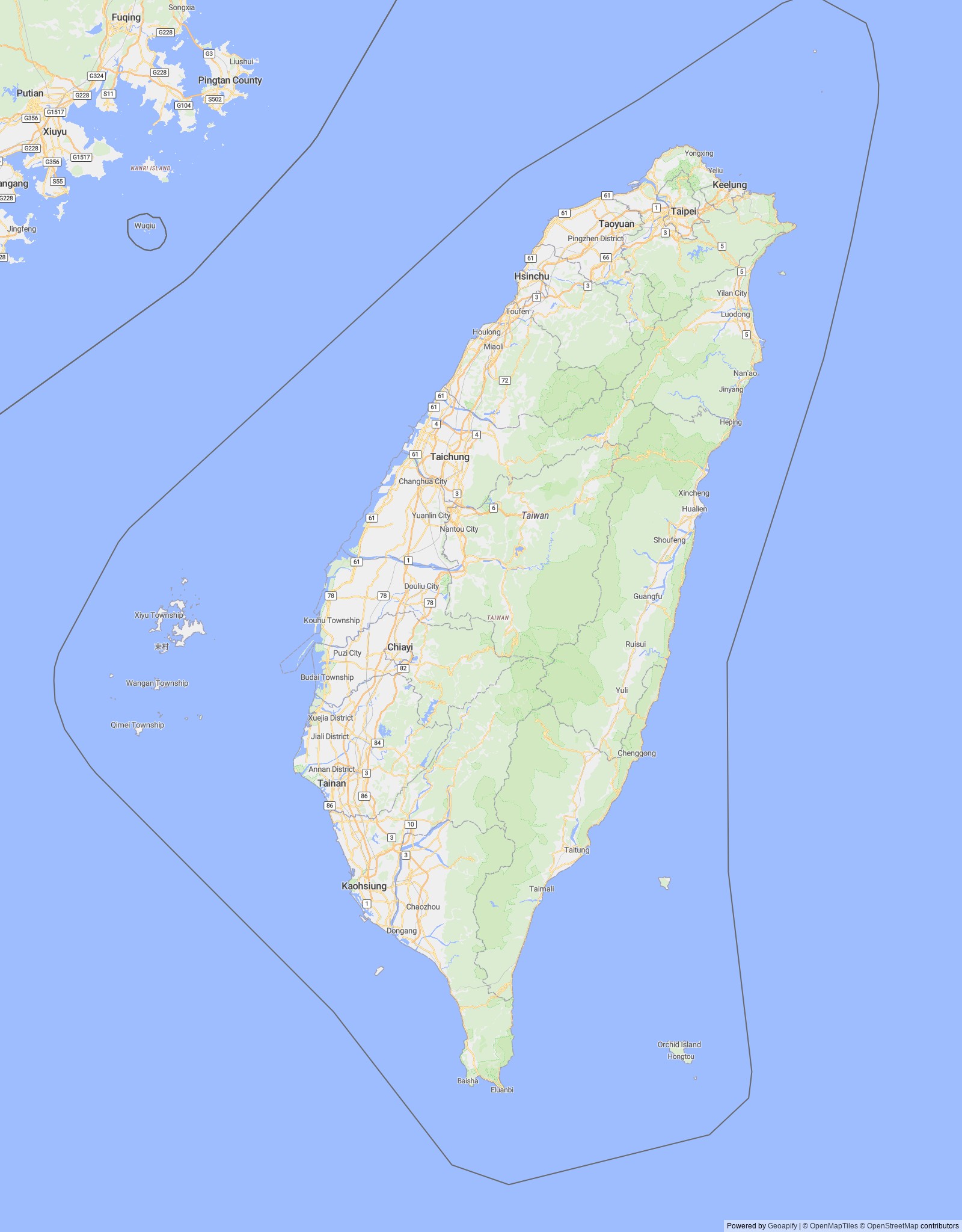 Detailed map of Taiwan