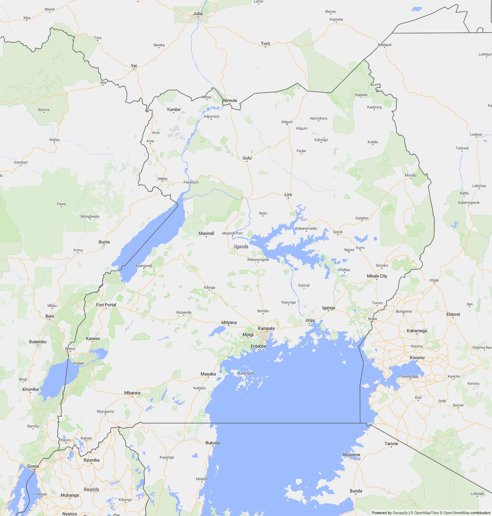 Detailed map of Uganda