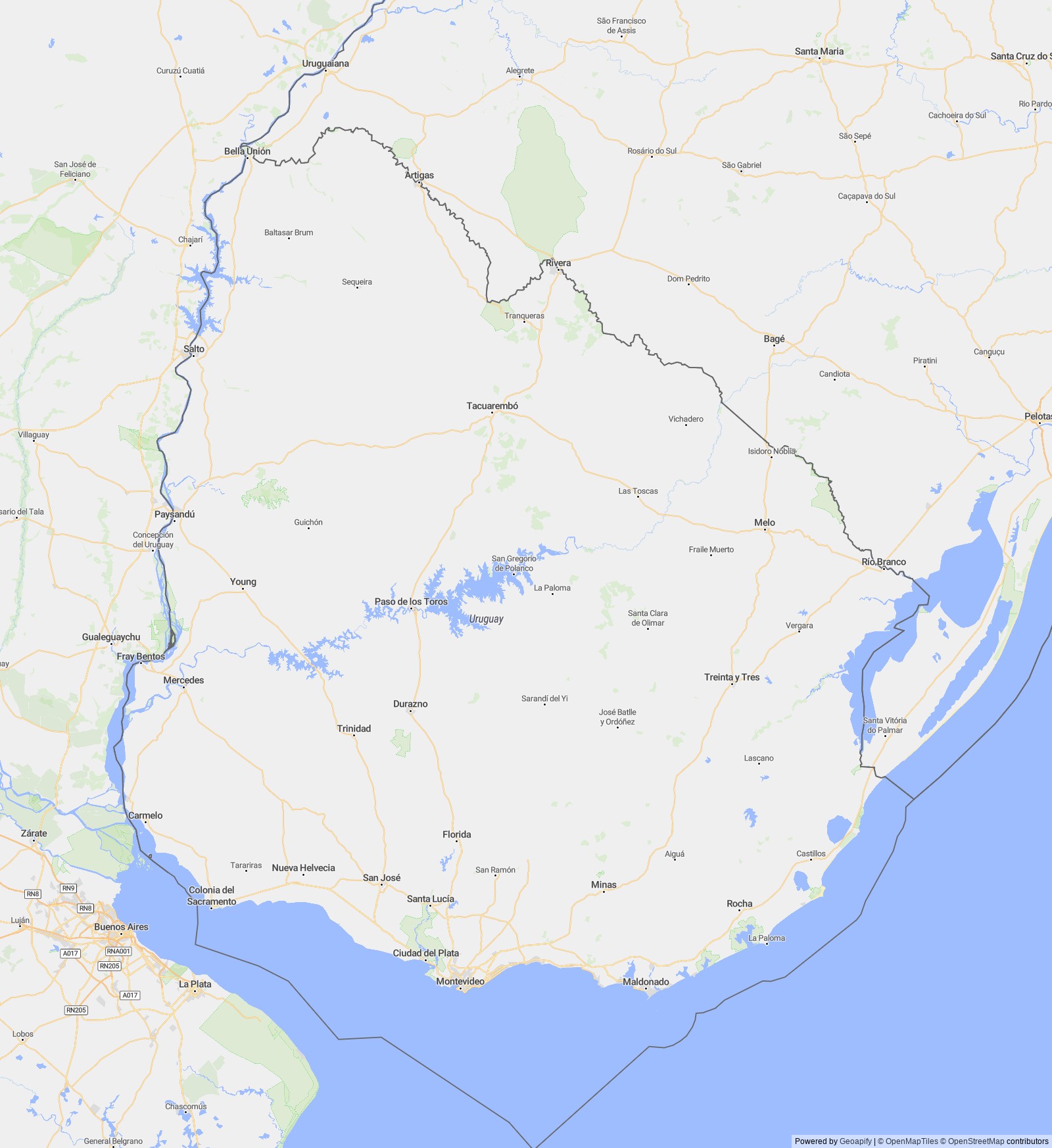 Detailed map of Uruguay