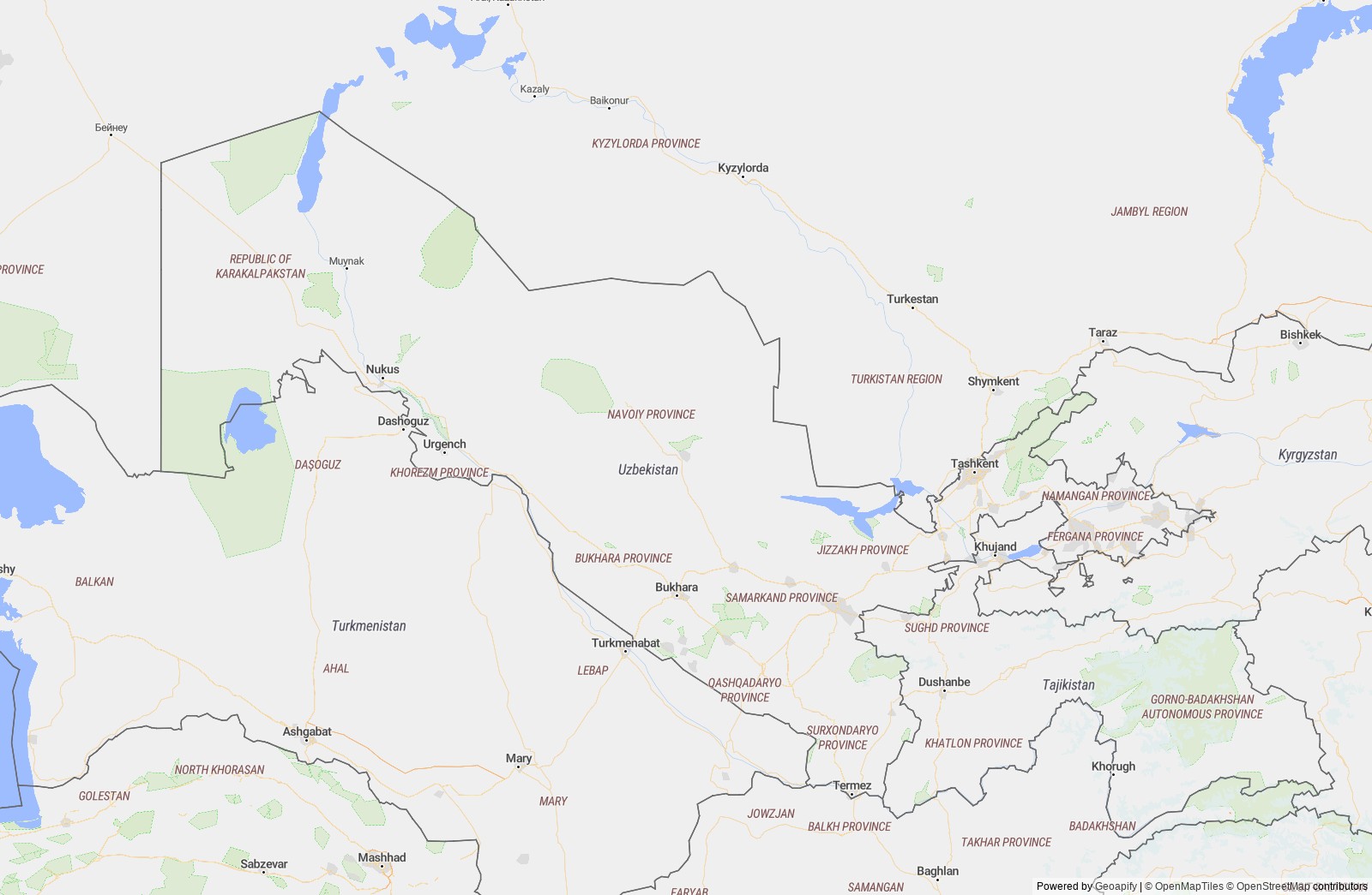 Detailed map of Uzbekistan