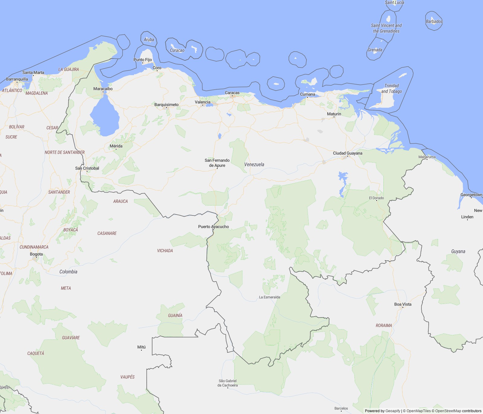 Detailed map of Venezuela, RB