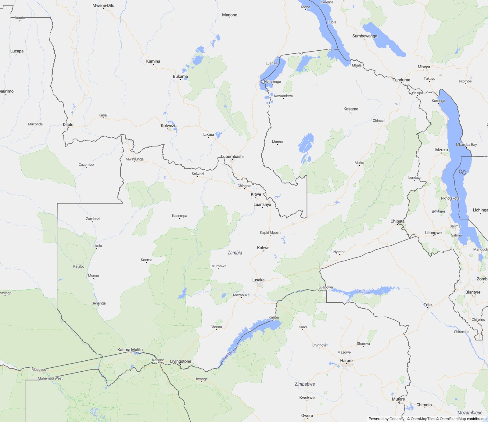 Detailed map of Zambia